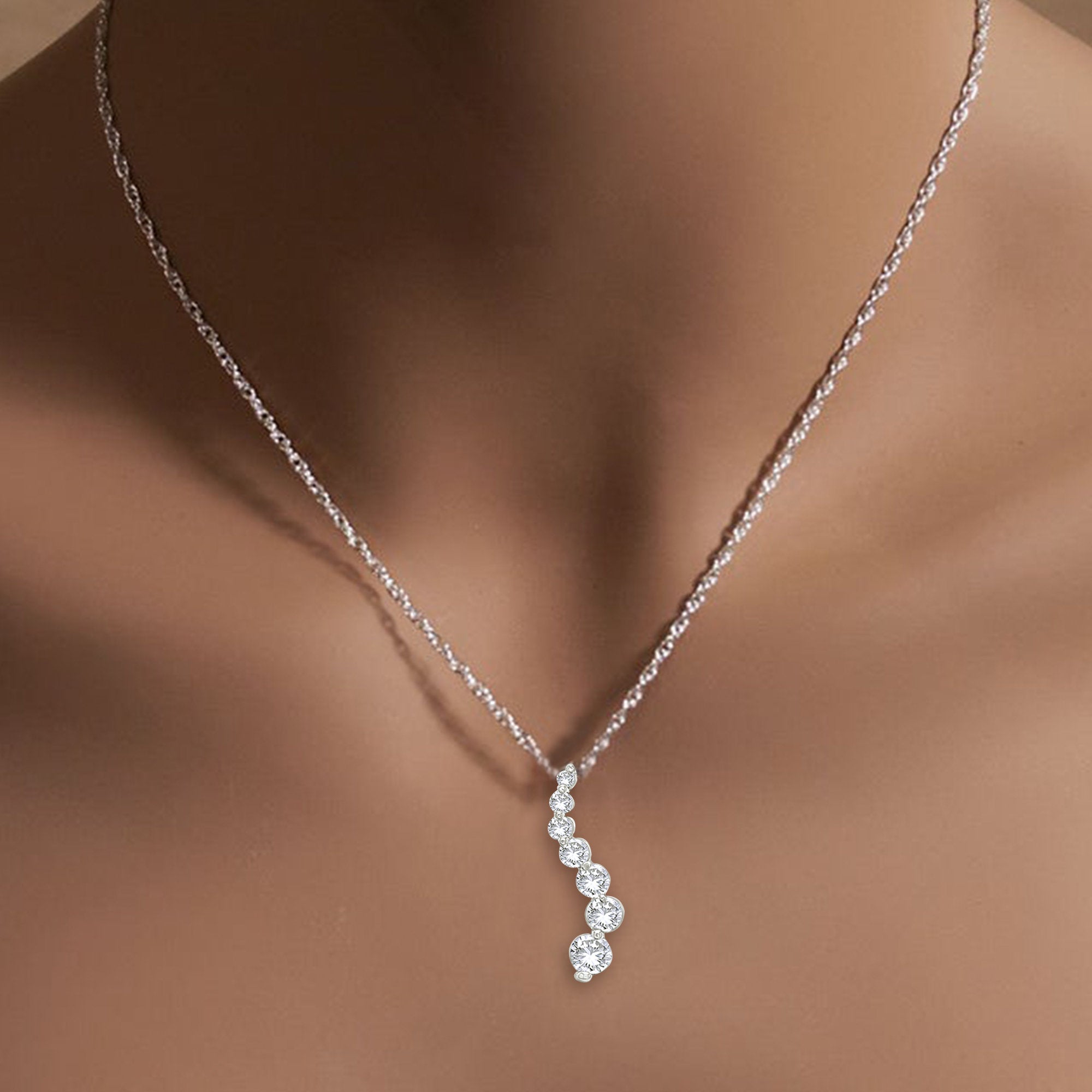 1.00cttw Diamond Journey Necklace in 14k White Gold - Perfect for Anniversaries, Engagements & Special Occasions