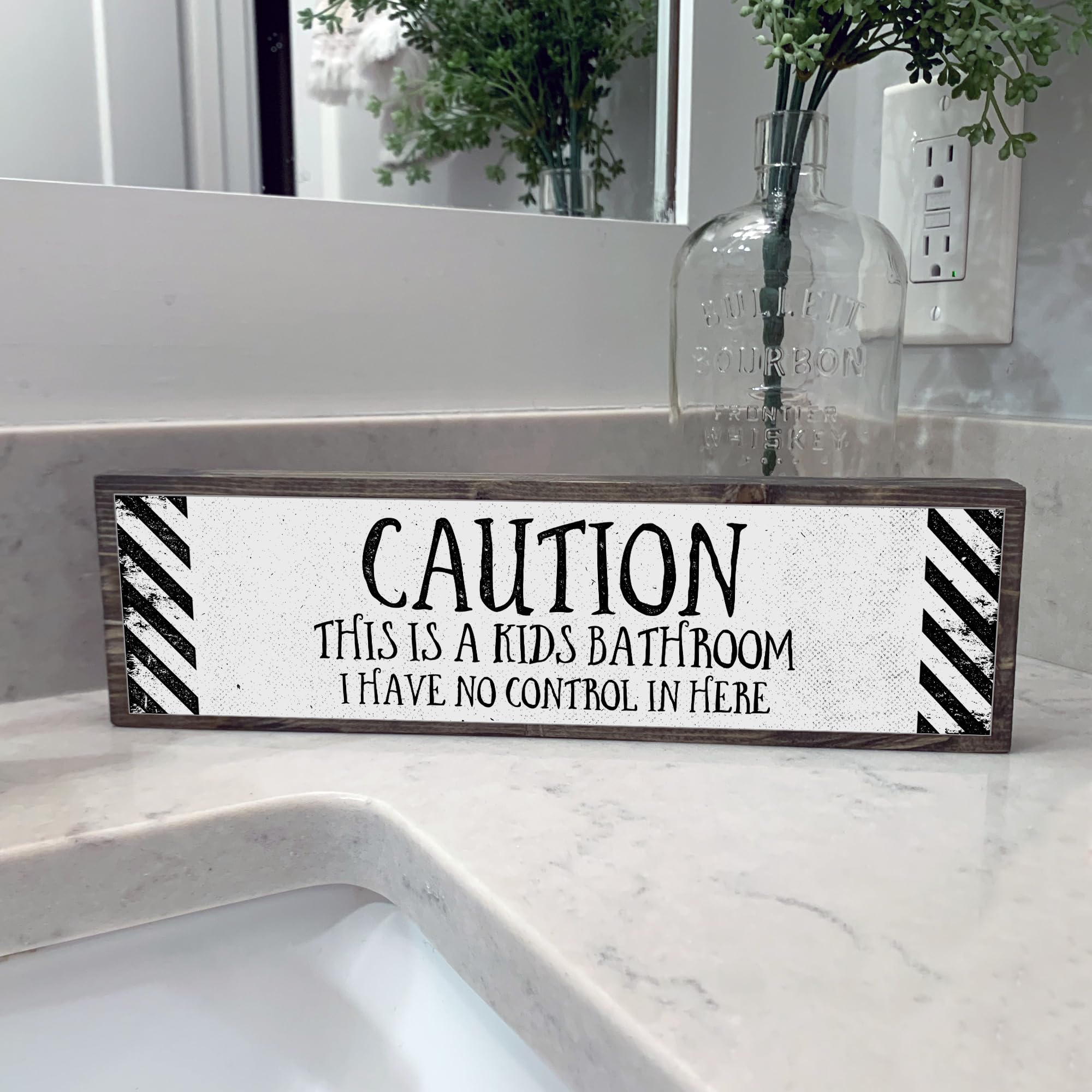 Kids Bathroom Wooden Sign with Metal Hanger - Farmhouse Style Restroom Decor - Funny Bathroom Wall Art for Nursery, Daycare or Family Home