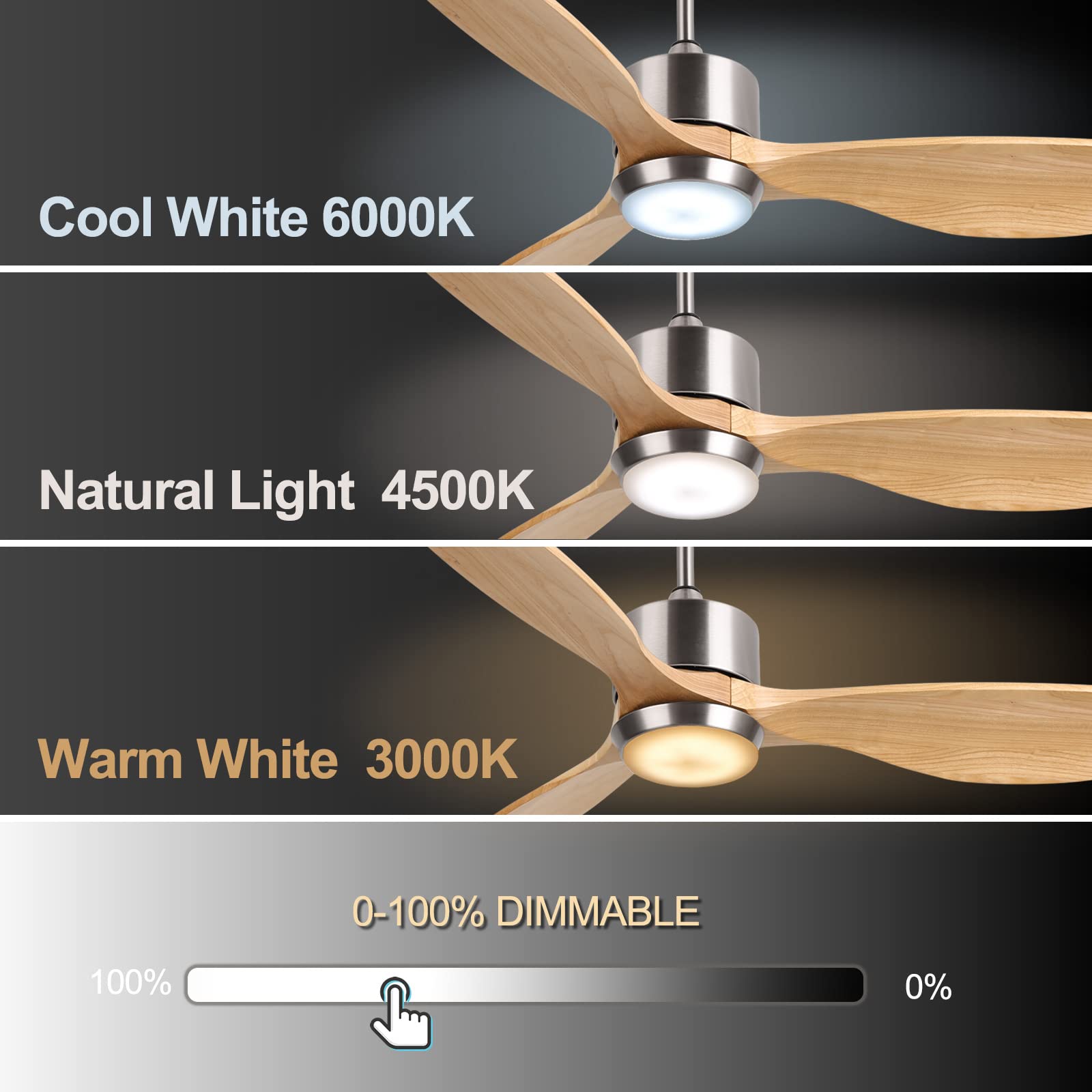 Ovlaim 52 Inch Wood Ceiling Fan with Light and Remote Control - 6 Speed Quiet DC Motor, 3 Blade Smart Ceiling Fan for Living Room, Bedroom, Indoor Use - Perfect for Home Cooling and Decoration