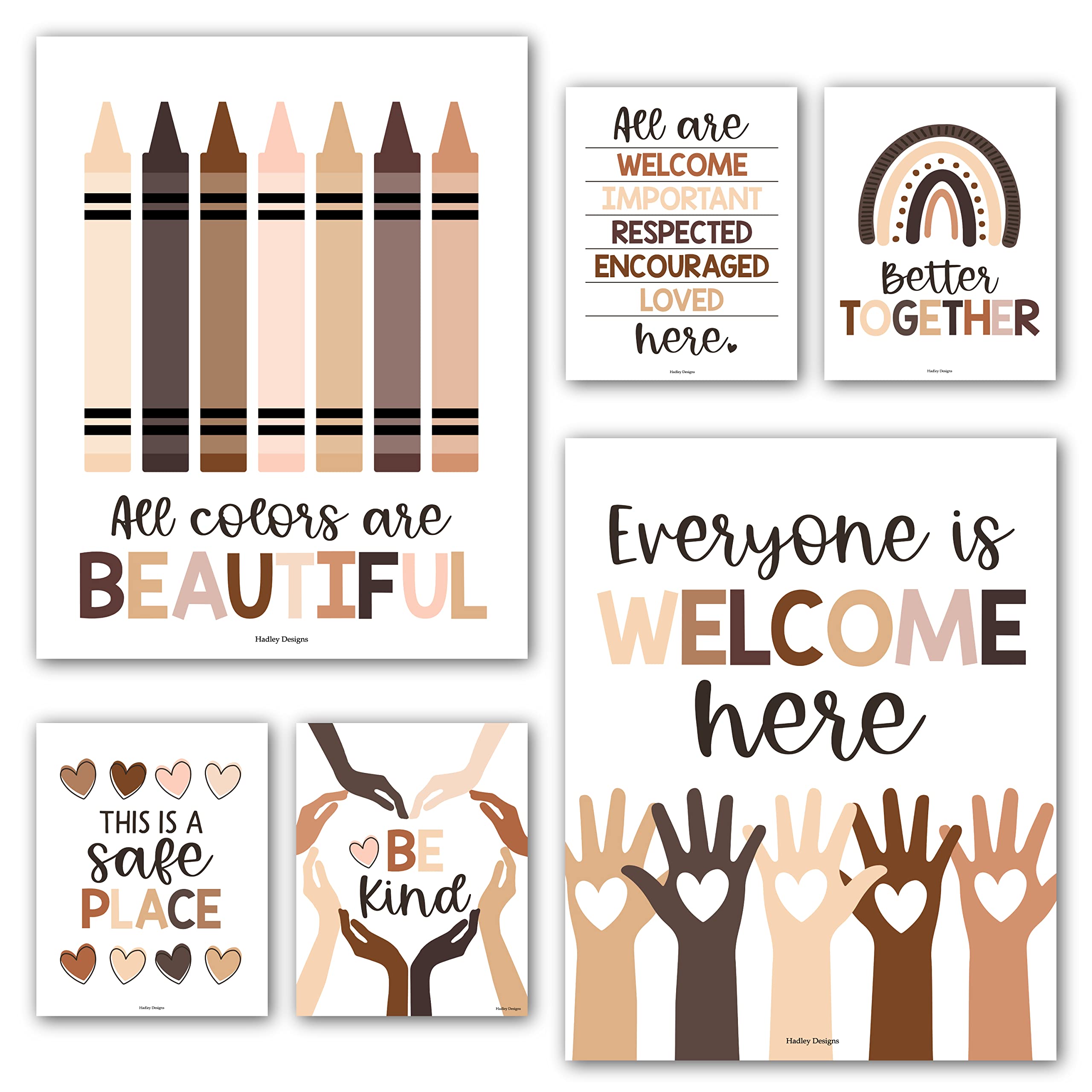 Diversity Posters for Classroom - 6 Kindness & Inclusion Wall Art Prints (11x14 inches) | Multicultural Classroom Decor for Teachers, Schools & Office Workplace | Boho Themed Motivational Posters for Diversity Education & Inclusive Environments