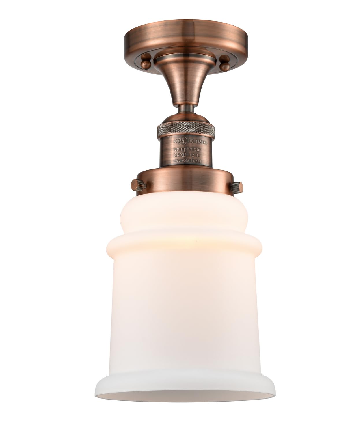 Vintage LED Semi-Flush Mount Light Fixture - Dimmable 1-Light Antique Copper Finish - Perfect for Kitchen, Dining Room & Bedroom Lighting