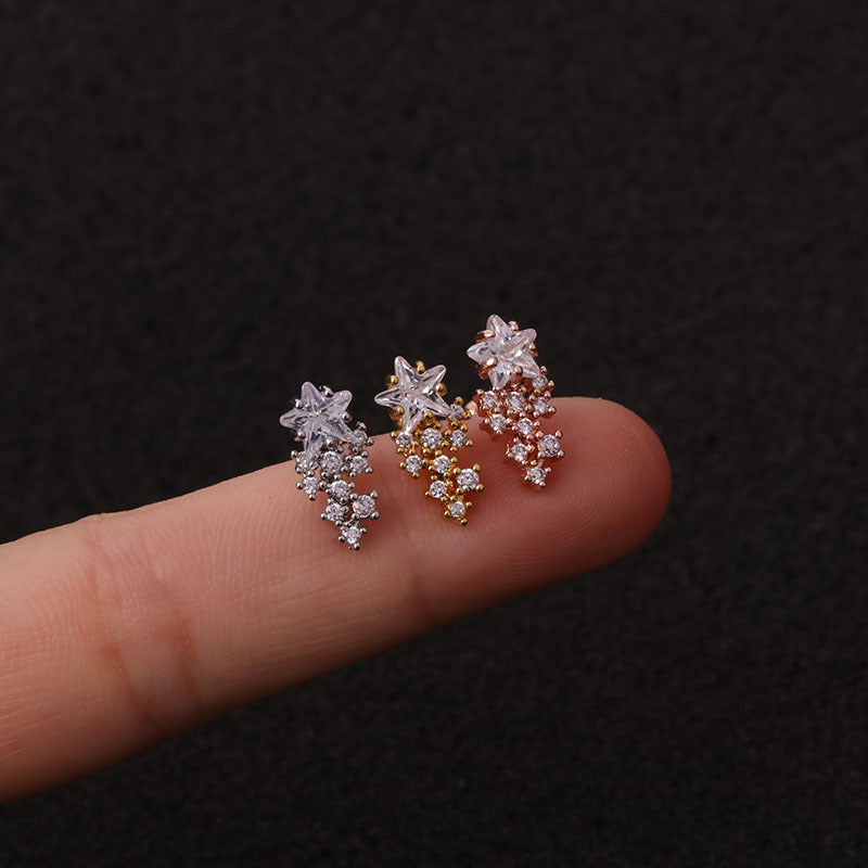 20G Cartilage Dangle Flower Stud Rose Gold Earrings for Women | HSPJ19102 | Elegant Jewelry Gift for Parties, Weddings & Everyday Wear