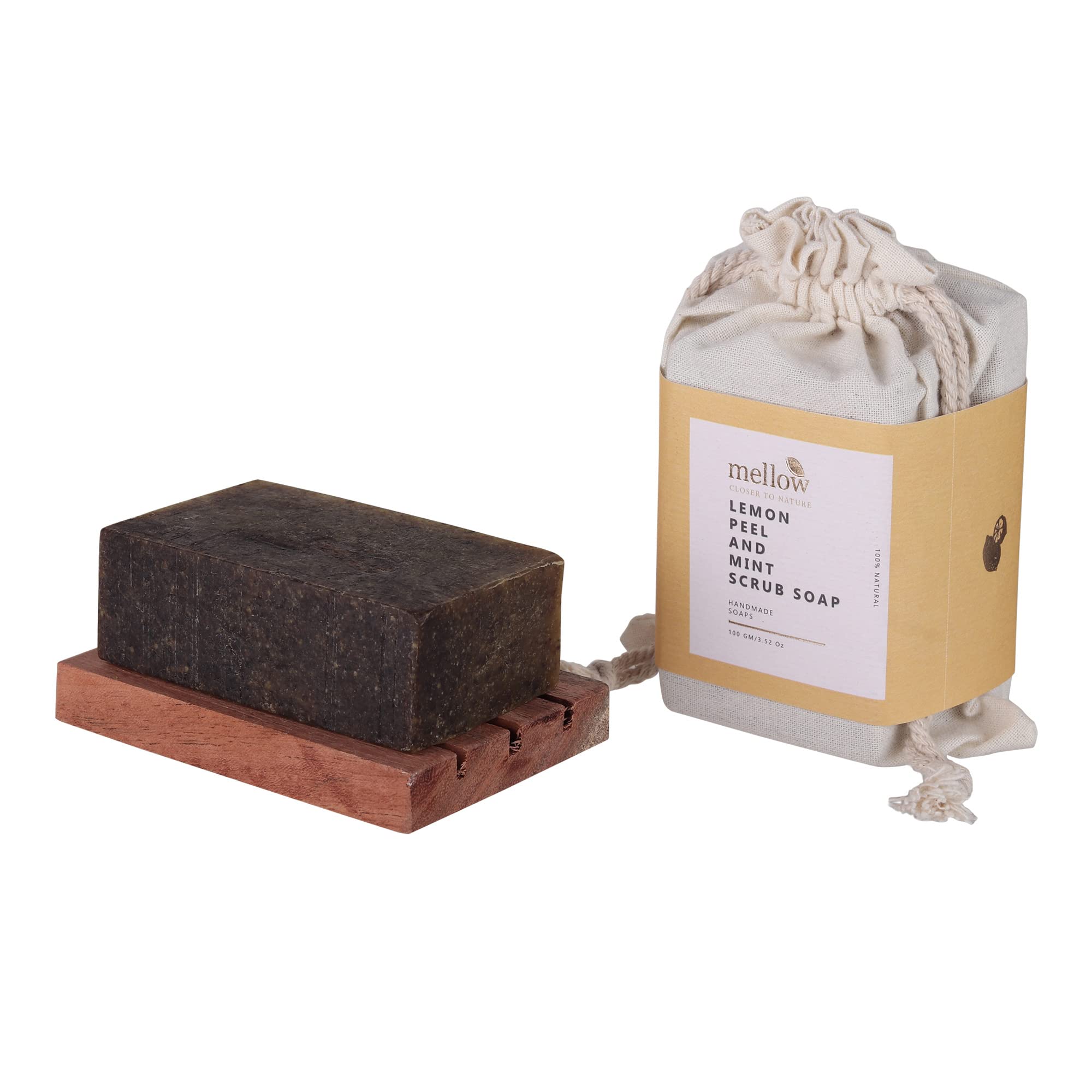 Mellow Lemon Peel & Mint Body Scrub Soap - 100g | Deep Cleansing & Acne Treatment for Pimple-Prone Skin | Reduces Spots, Blemishes & Antibacterial Protection | Perfect for Daily Shower & Spa Relaxation