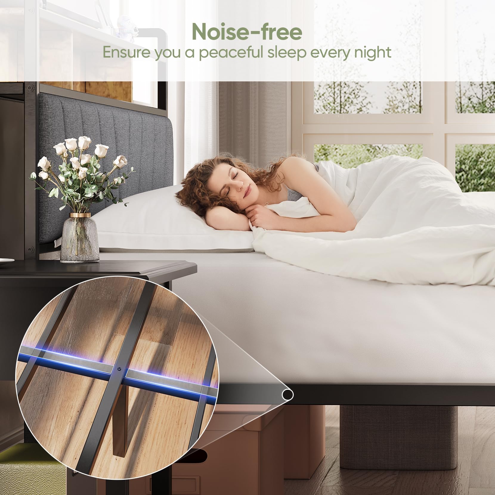 Queen Size Bed Frame with LED Headboard & USB Charging Station - Sturdy Metal Platform Bed with Underbed Storage, Noise-Free Design, No Box Spring Needed, Brown - Perfect for Modern Bedrooms, Guest Rooms & Small Spaces