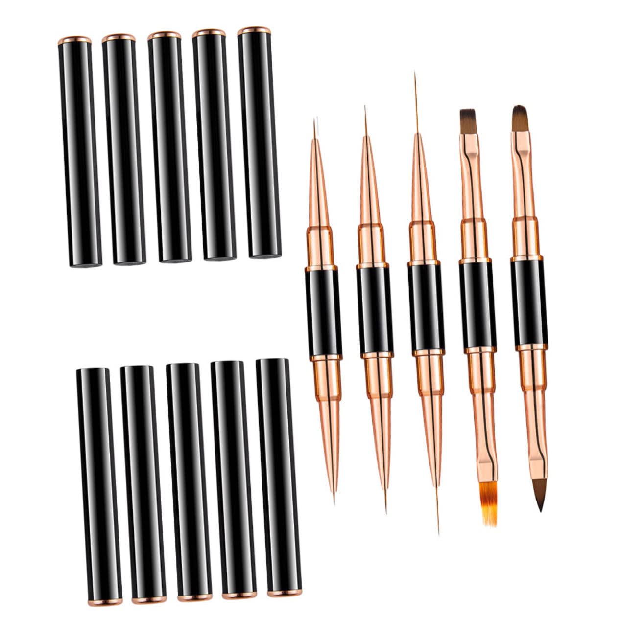 STAHAD 5-Piece Nail Art Brush Set - Professional DIY Nail Art Tools with Dual-Ended Copper Handle for Painting, Lining & Detailing | Perfect for Salon, Home Manicure & Nail Art Enthusiasts