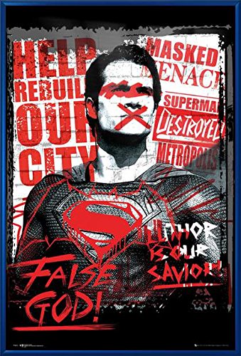 Batman vs Superman Dawn of Justice Framed Movie Poster - 24x36 Inches Superman False God Art Print - Perfect for Home Theater Decor, Man Cave Wall Art & Superhero Gift for DC Fans