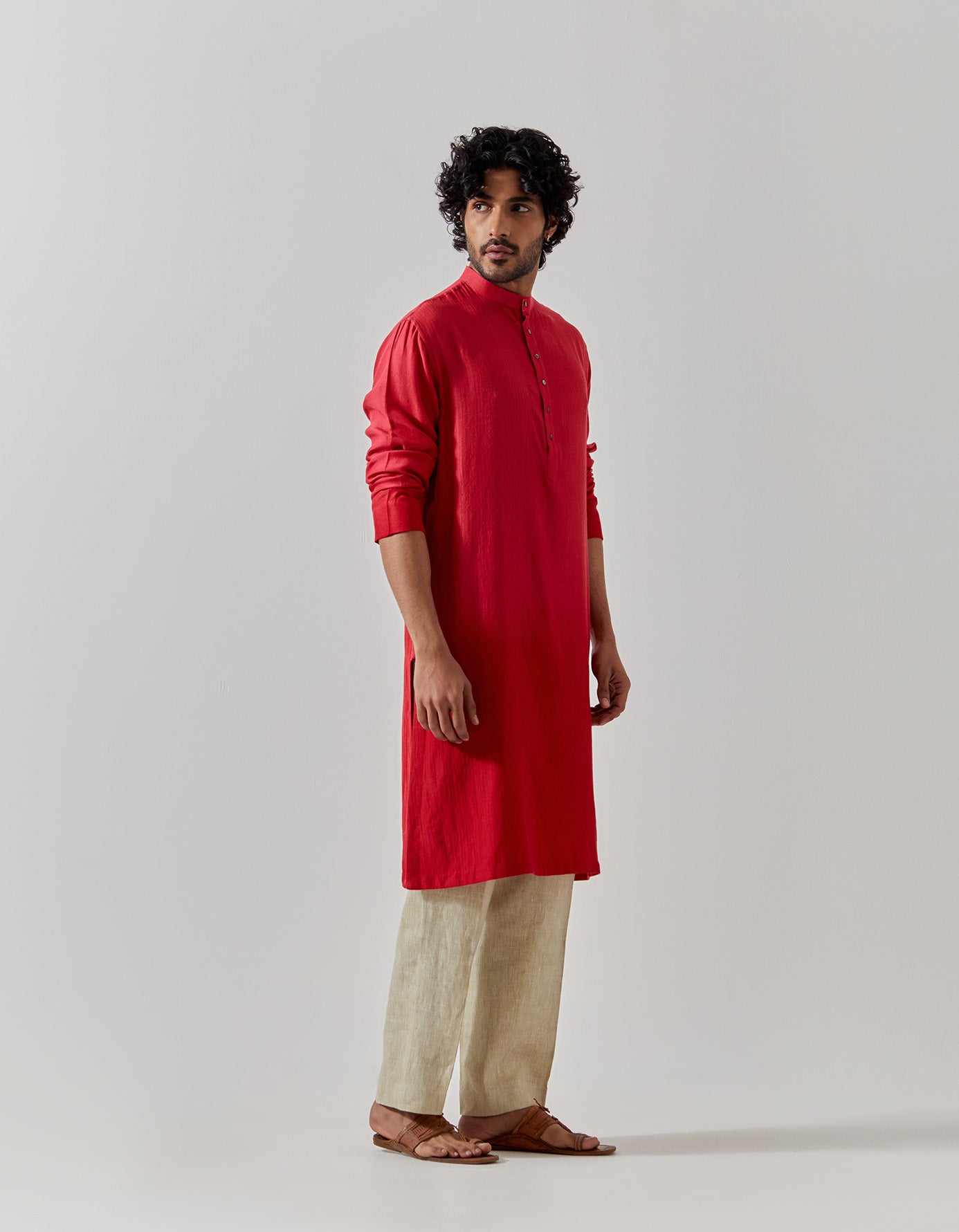 Stylish Red Bade Miyan Kurta for Men - Premium Muga Satin Fabric - Perfect for Eid, Weddings & Festive Occasions