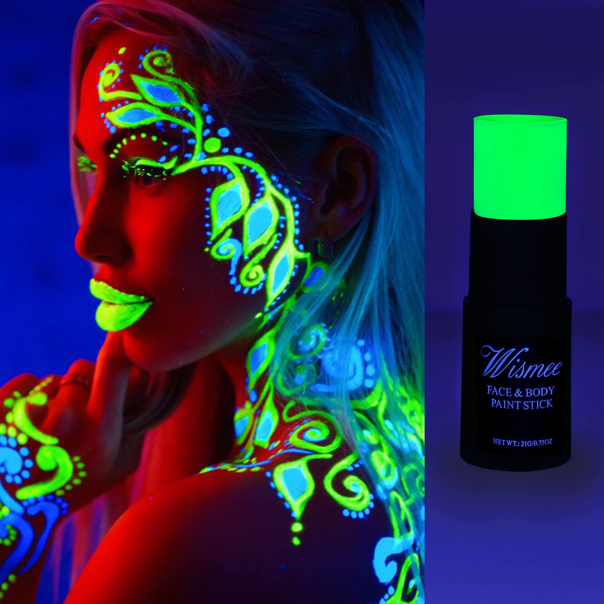 UV Neon Green Face Paint Stick - Non-Toxic Oil Based High Pigmented Body Makeup for Halloween & SFX - Green Eye Black Football Design - Perfect for Cosplay, Sports Events & Themed Parties