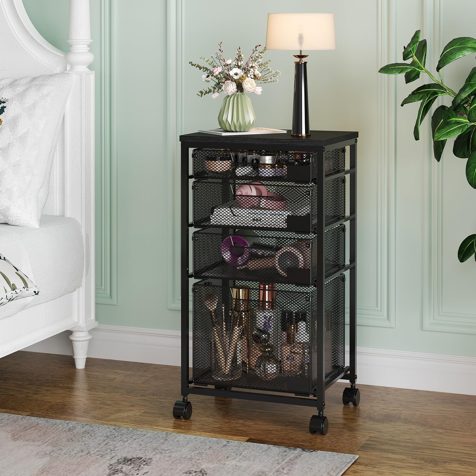4-Drawer Rolling File Cart - Home Office Organizer with Wheels for Desks & Crafts