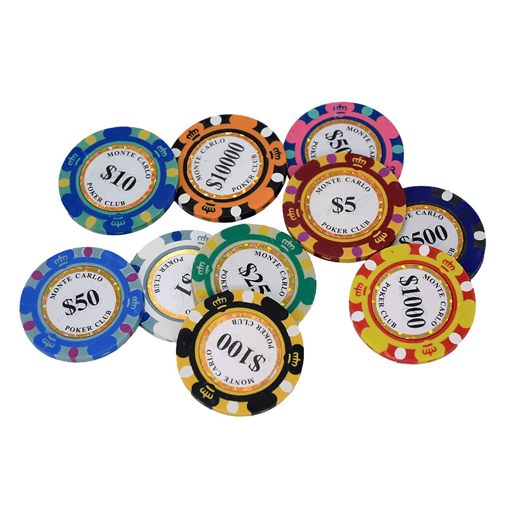 Premium 14 Gram Clay Poker Chips - Monte Carlo Style (Pack of 50) for Casino Nights, Poker Tournaments & Home Games