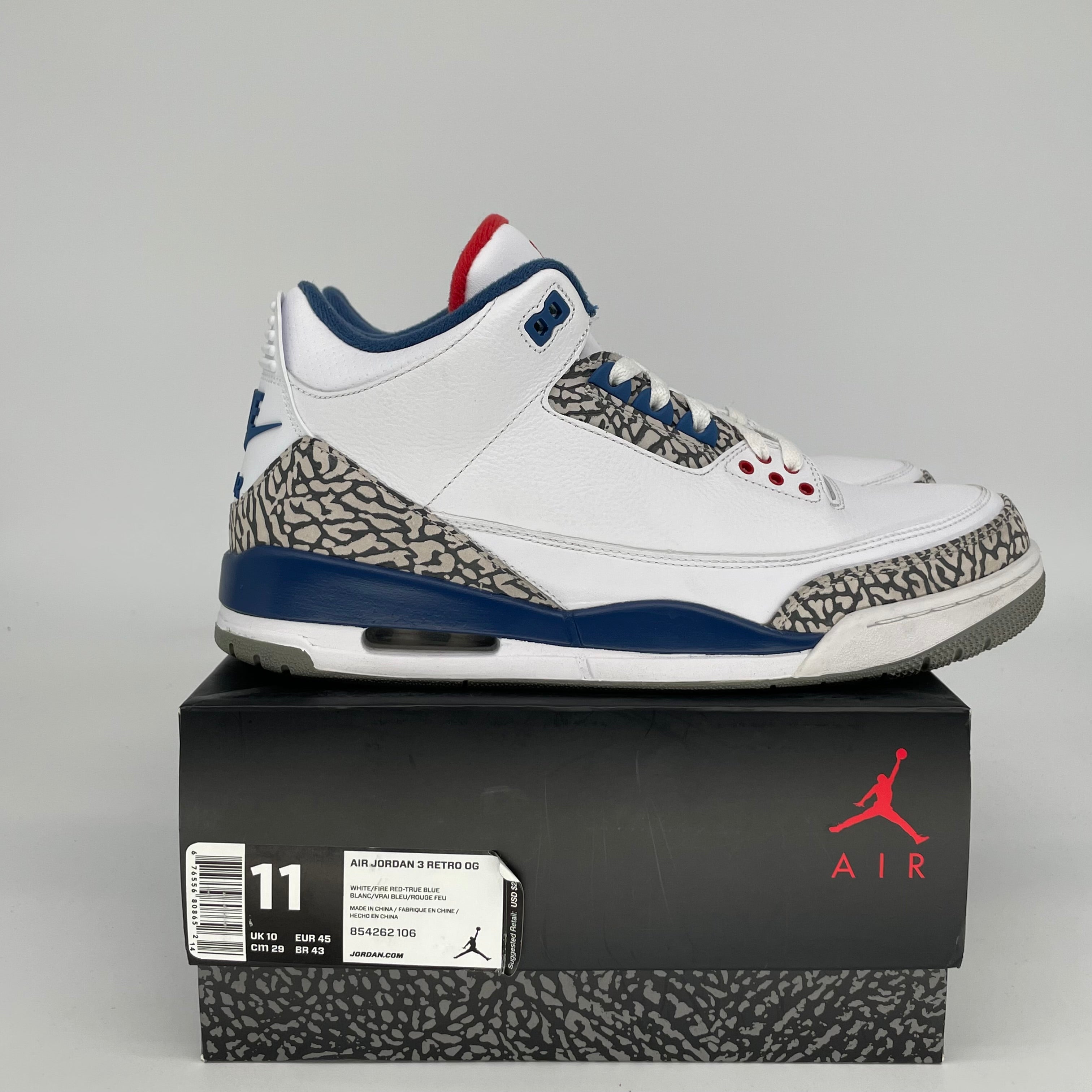 Original Air Jordan 3 Retro 'True Blue' Men's Basketball Shoes - Size 11 (854262-106) - Perfect for Streetwear, Sneaker Collecting & Casual Sports Fashion