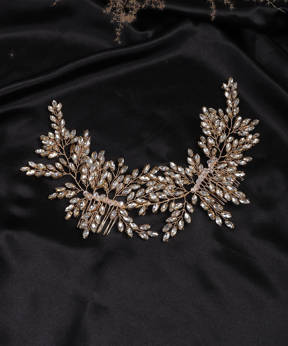 Denifery Makeup Rhinestone Hair Vine Comb - Gold Bridal Hair Accessories for Women & Girls, Wedding Hairpiece for Bride, Prom, Special Occasions