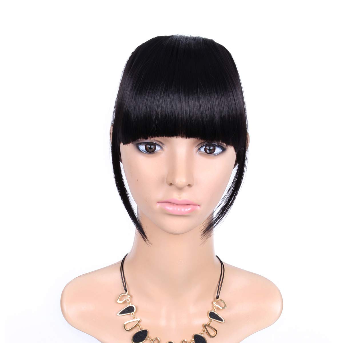 LEEONS Clip on Bangs Black Fringe Hair Extensions - 6