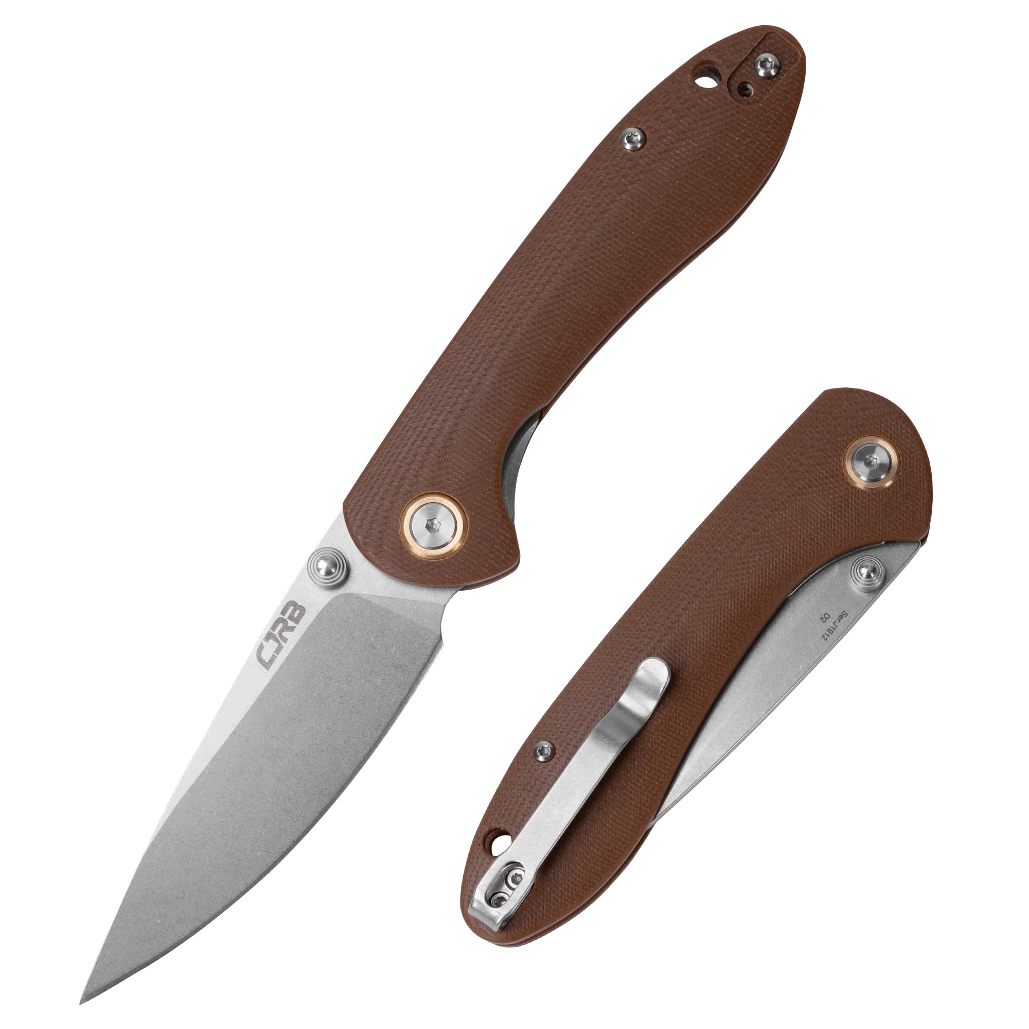CJRB Feldspar J1912-BNC Large Folding Knife - D2 Steel Blade, G10 Handle - Tactical, Outdoor, EDC, Survival, Camping, Hunting - Perfect for Everyday Carry, Bushcraft & Self-Defense (Brown)