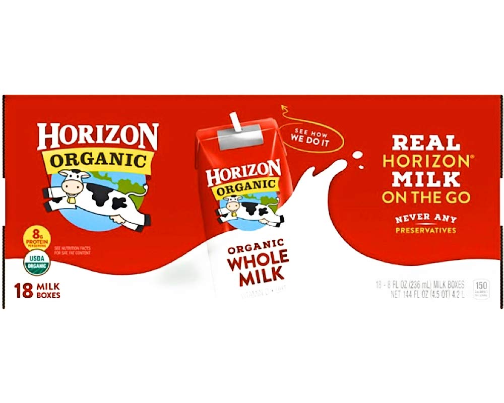 Horizon Organic Whole Milk 8 Fl Oz Cartons - 18 Pack (4 Sets) | Shelf-Stable Milk Boxes for Kids Lunch, Camping, Travel & Emergency Food Storage