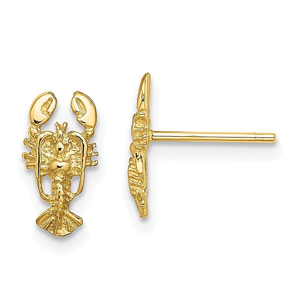 14K Yellow Gold 2D Lobster Stud Earrings - Animal & Sea Life Fine Jewelry for Women - Perfect Gift for Her - Ideal for Beach Vacations, Marine-Themed Parties & Everyday Elegance