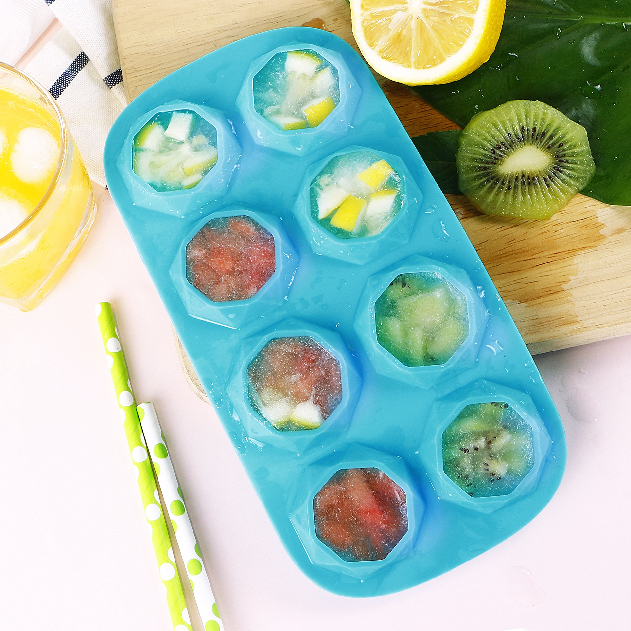 Webake 2 Pack Silicone Ice Cube Trays - Diamond Shape 8 Cavity Reusable Ice Molds for Cocktails, Wax, Resin, Chocolate & Candy Making - Perfect for Home Bars, DIY Crafts & Party Drinks