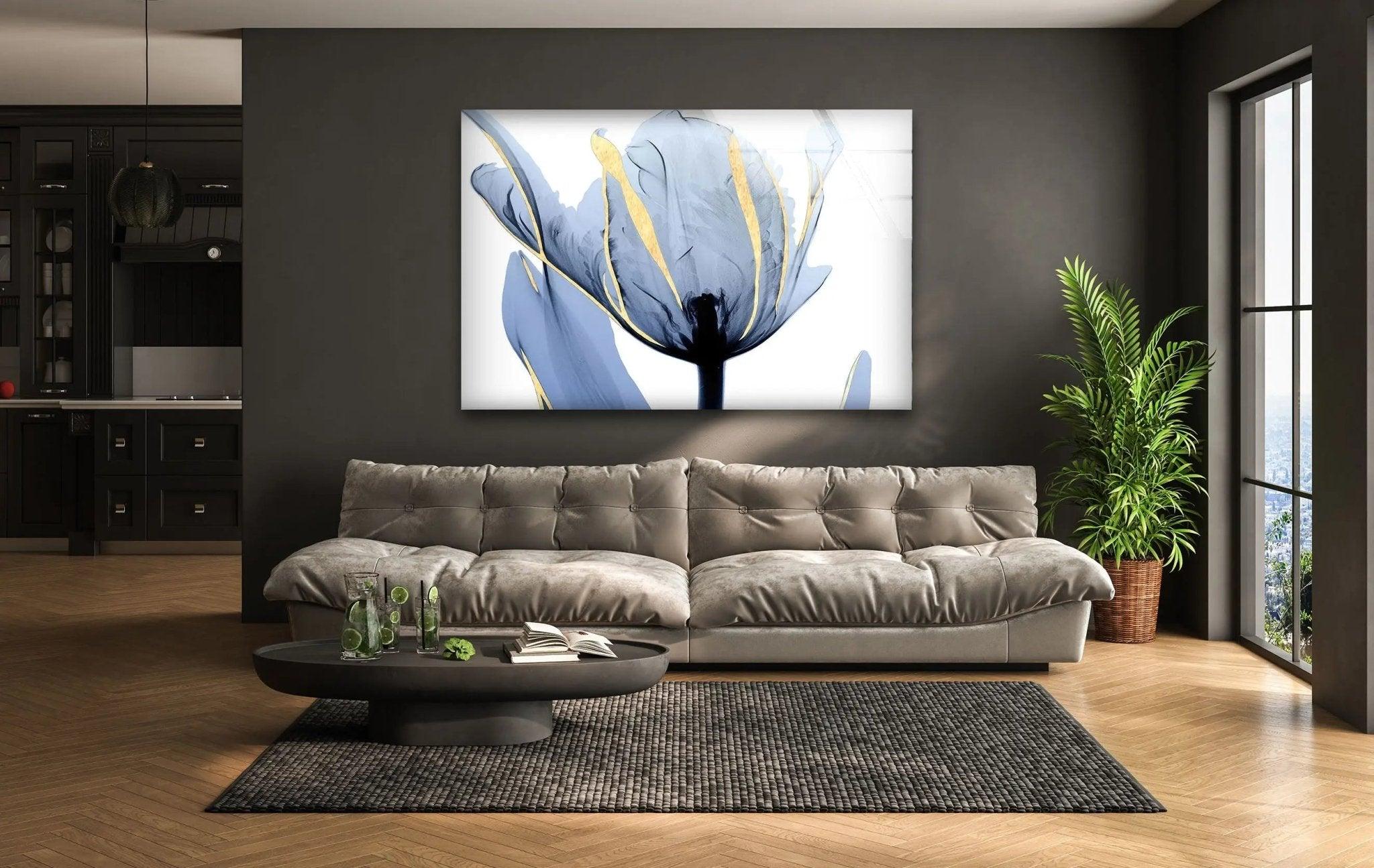 Albert Koetsier Blue Tulip Flower Glass Wall Art - Handcrafted Stained Glass Window Decor for Home, Office & Gift - Perfect for Living Room, Bedroom & Wedding Decorations