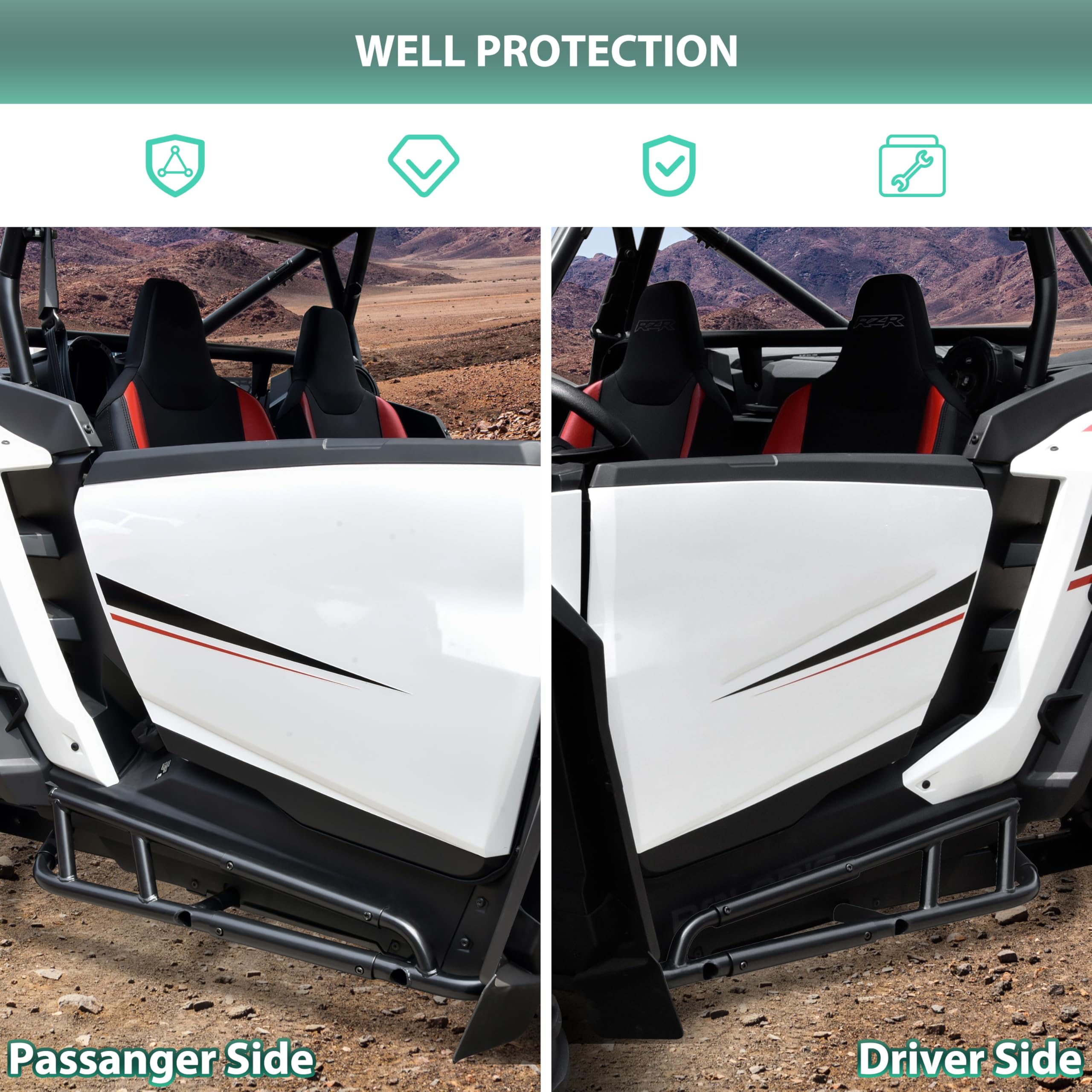 Heavy Duty Steel Black Nerf Bars Rock Sliders for Polaris RZR XP 1000 2024-2025 | Side Steps & Tree Kickers with Bumper Guard | Off-Road Protection for 2-Door UTV Accessories (Left & Right) | Perfect for Trail Riding & Rock Crawling