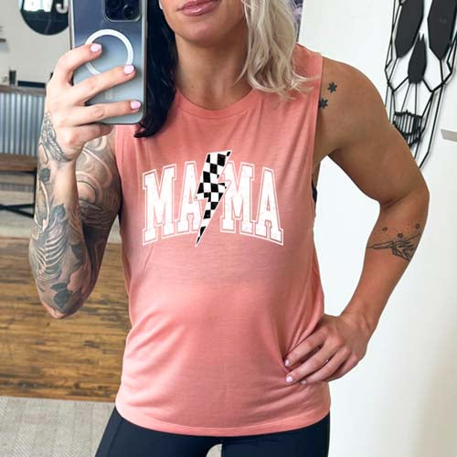 Mama Lightning Bolt Muscle Tank - Women's Workout Top for Gym, Running & Yoga | Comfortable & Stylish Athletic Wear