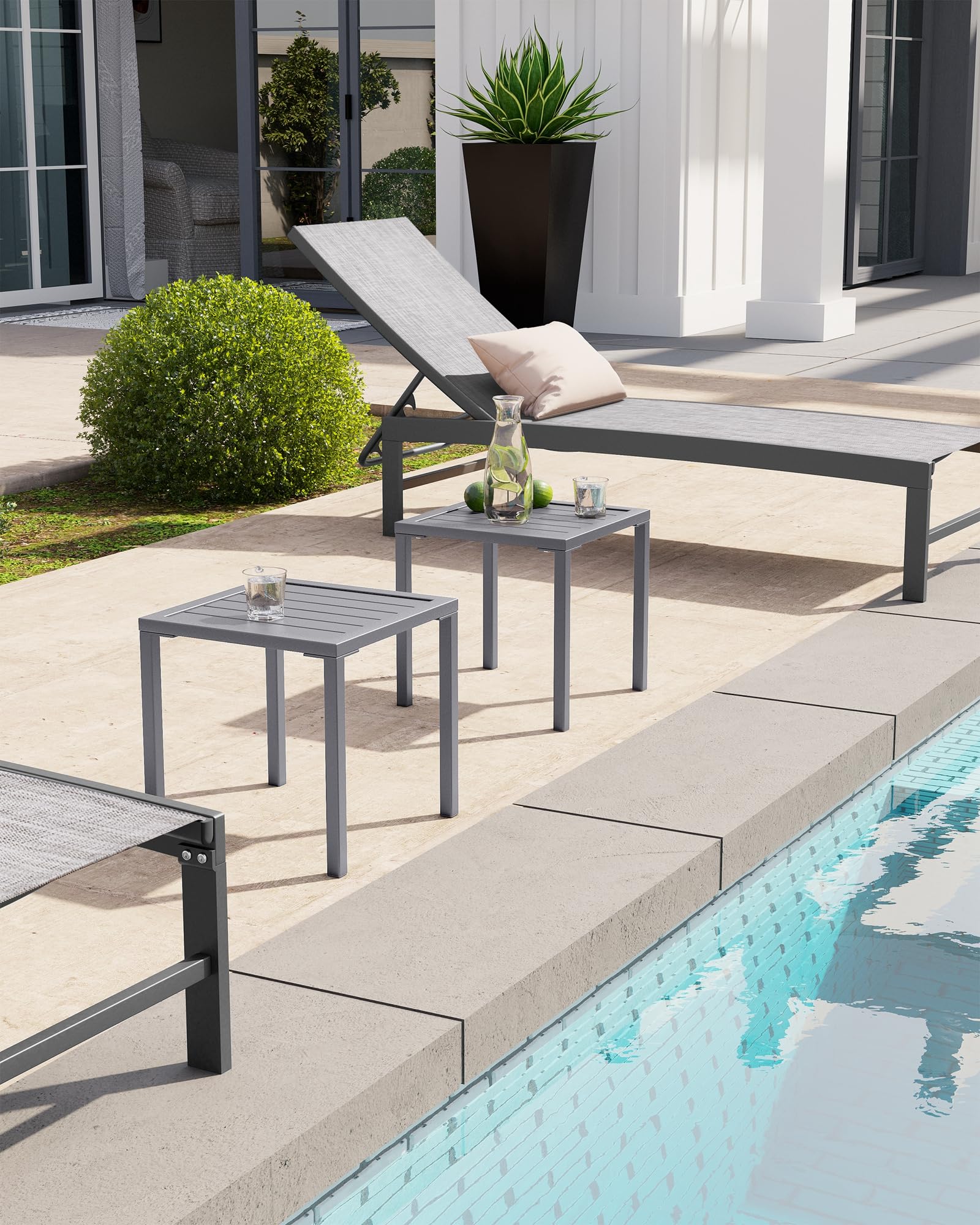 **Crestlive 2-Pack Aluminum Outdoor Side Tables - Weather-Resistant Square Coffee End Tables for Patio, Yard, Garden, Porch & Deck - Perfect for Poolside Lounging & Outdoor Entertaining**