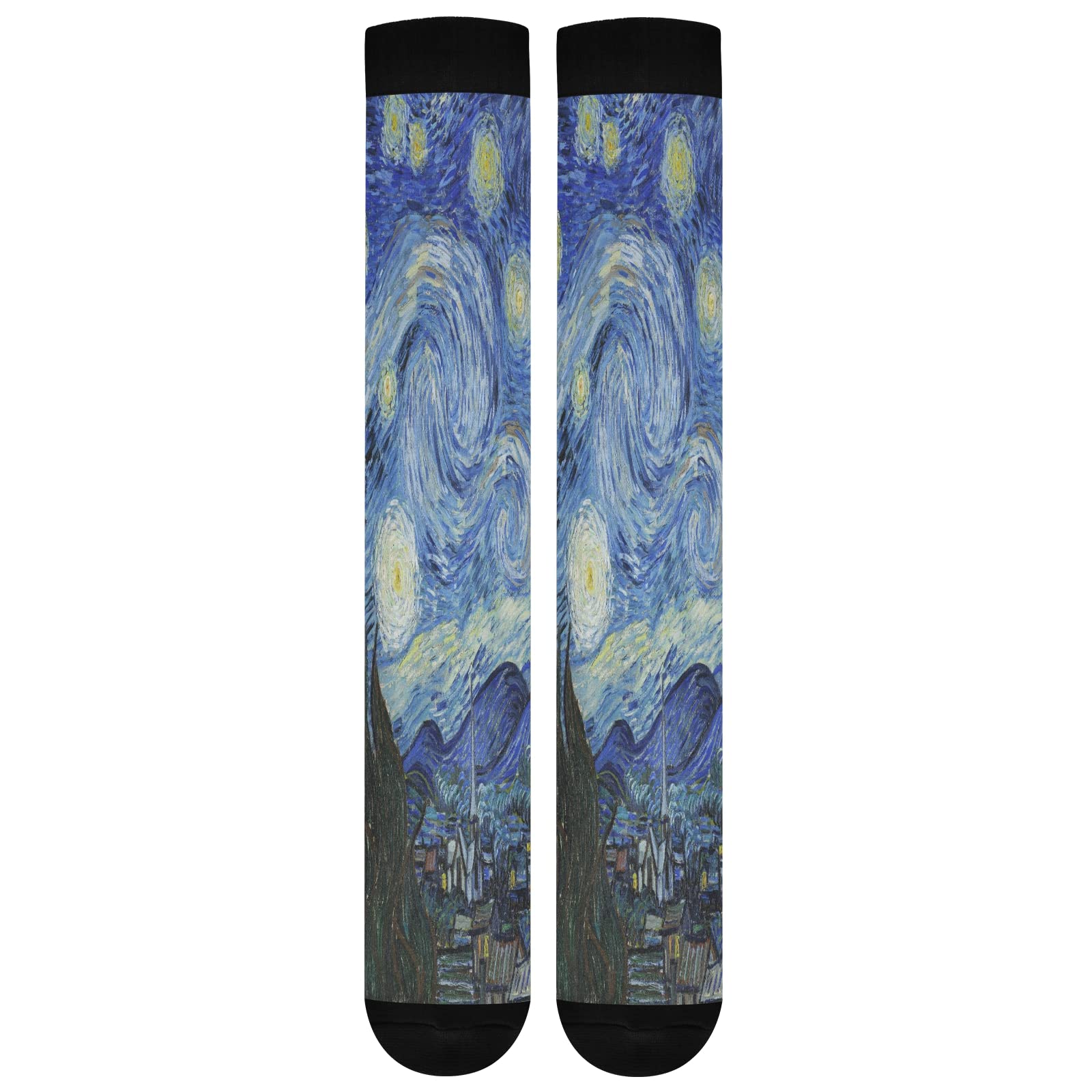 **Compression Socks for Women & Men – Knee High Support Socks for Running, Hiking, Fitness – The Starry Night Design – Perfect for Workouts & Travel**