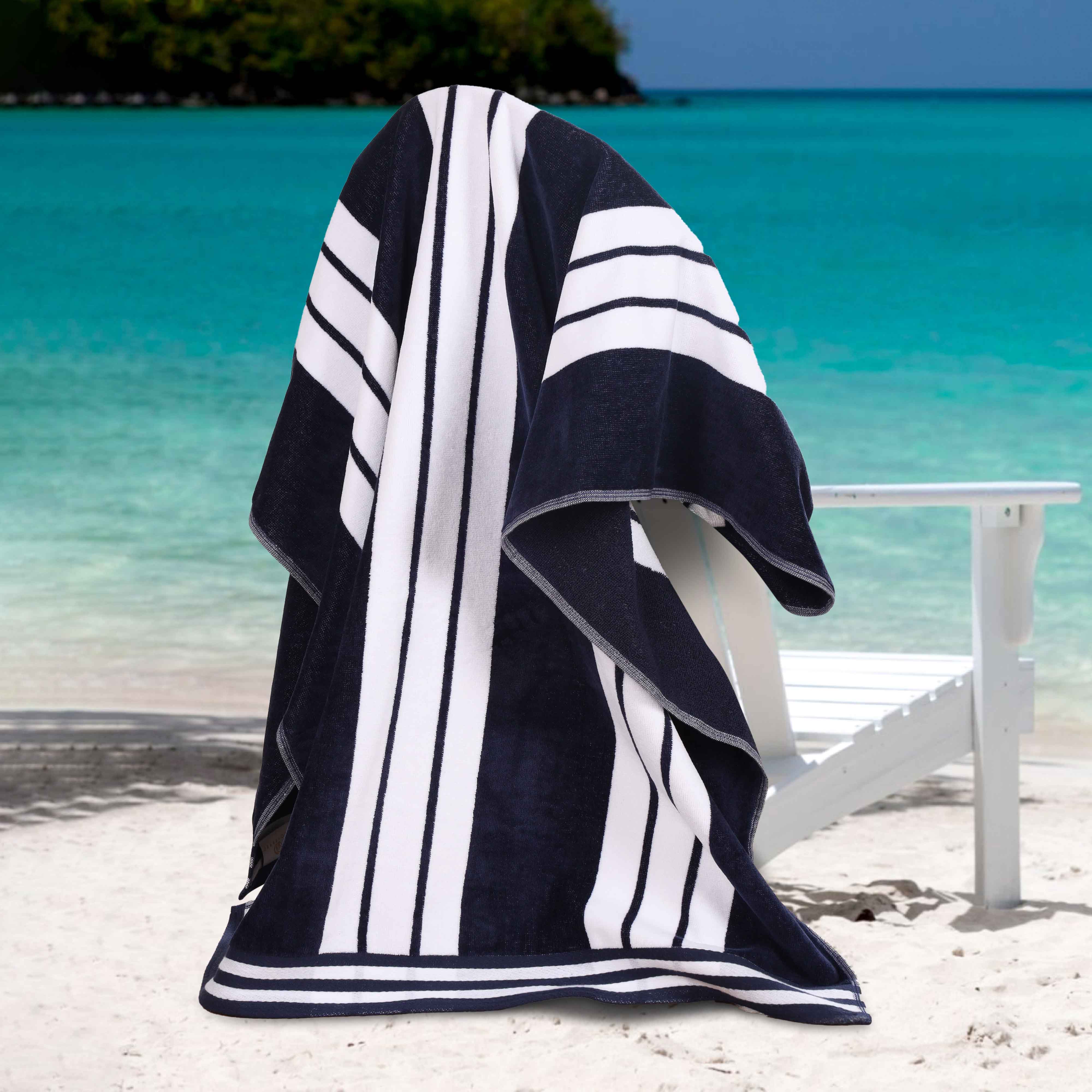 Premium Oversized Cabana Striped Cotton Beach Towel Set - 2, 4, or 6 Pack - Soft Quick-Dry Bath Towels for Pool, Beach, Vacation & Spa Days