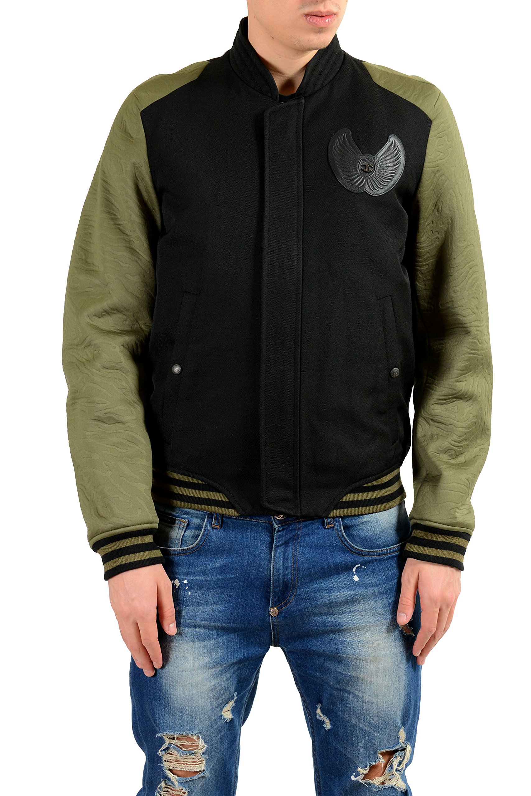 Just Cavalli Men's Wool Two-Tone Full Zip Bomber Padded Jacket - Winter Outerwear for Casual & Street Style Fashion
