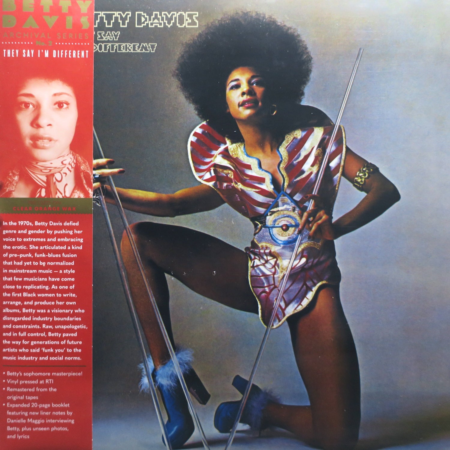 BETTY DAVIS 'They Say I'm Different' CLEAR ORANGE Vinyl LP Record with 20-Page Booklet - Limited Edition Collectible for Music Lovers & Vintage Vinyl Enthusiasts - Perfect for Home Listening, Gifts, and Music Collections