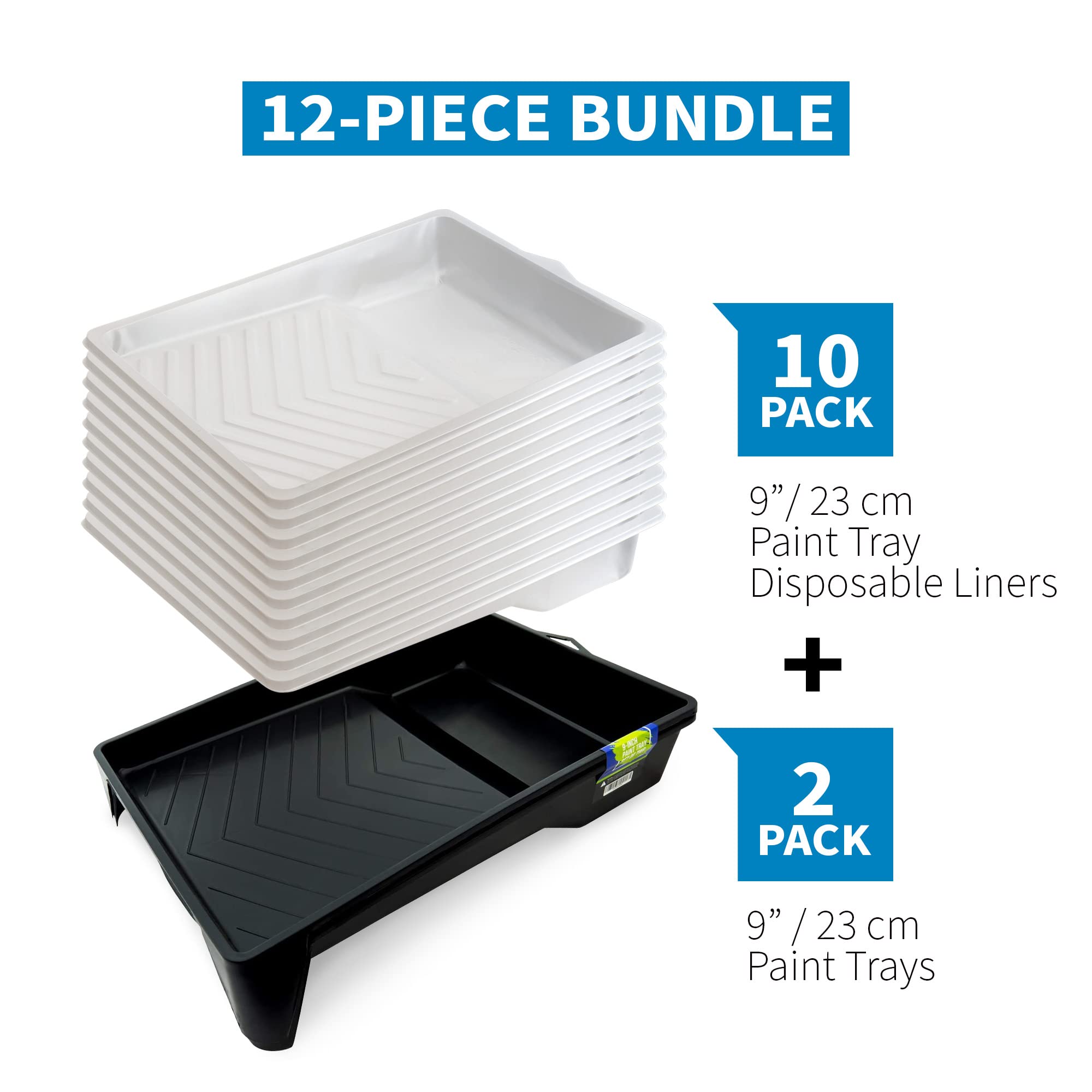 12-Pack Heavy Duty Disposable Paint Tray Liners with 9-Inch Paint Roller - Deep Paint Pockets for Smooth Painting - Perfect for Walls, Ceilings & DIY Home Projects