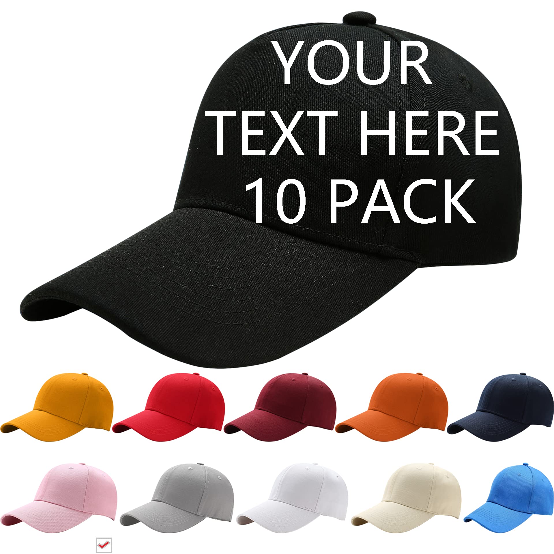 Custom Embroidered Hats 10 Pack - Personalized Cotton Baseball Caps for Men & Women - Adjustable Trucker Hat with Custom Logo - Perfect for Sports Teams, Corporate Events & Fashion Accessories