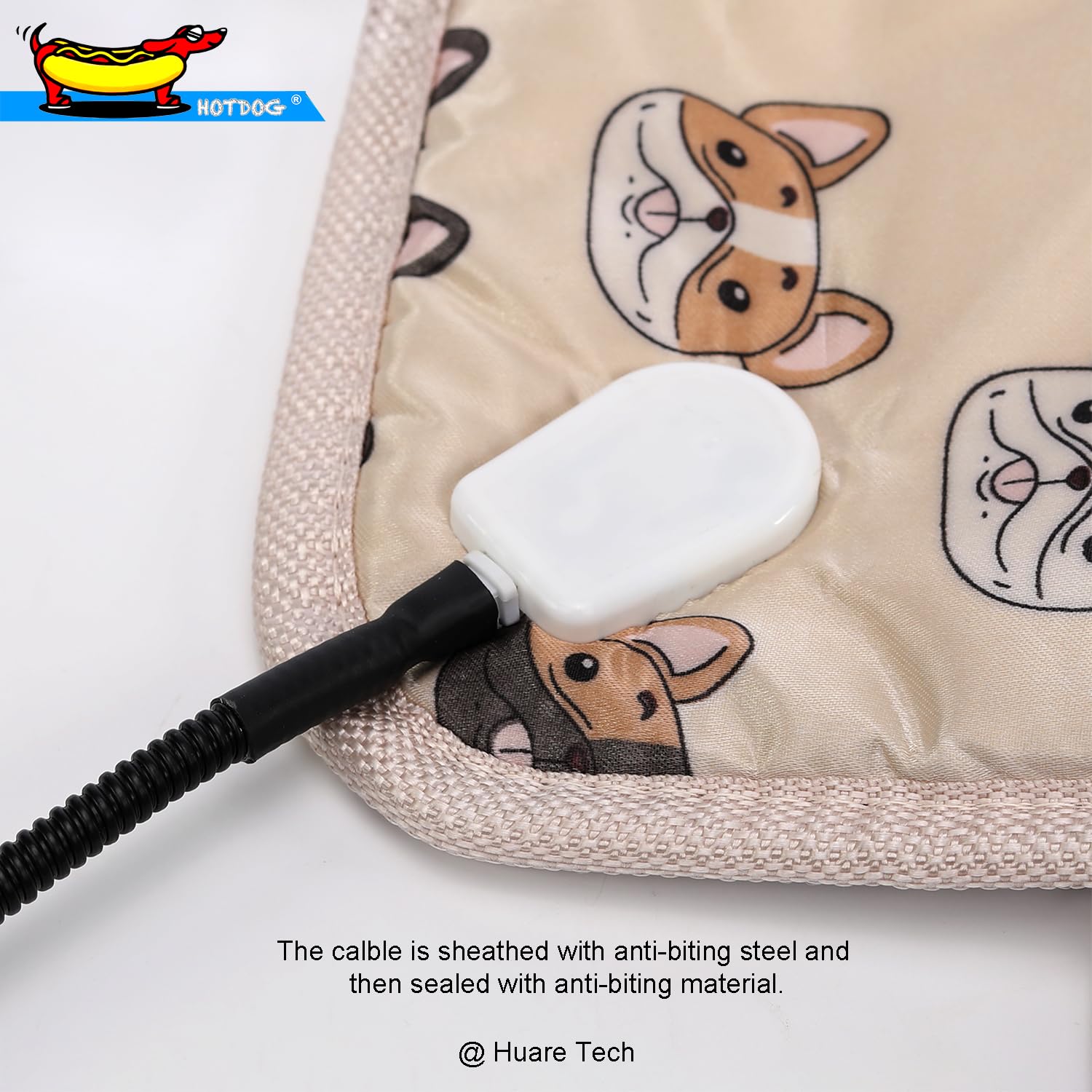 Adjustable Temperature Dog Heating Pad - Waterproof & Chew-Resistant Cord, 25.6''X19.7'' Beige Pet Heating Mat for Dogs & Cats - Perfect for Cold Weather, Arthritis Relief & Indoor/Outdoor Use