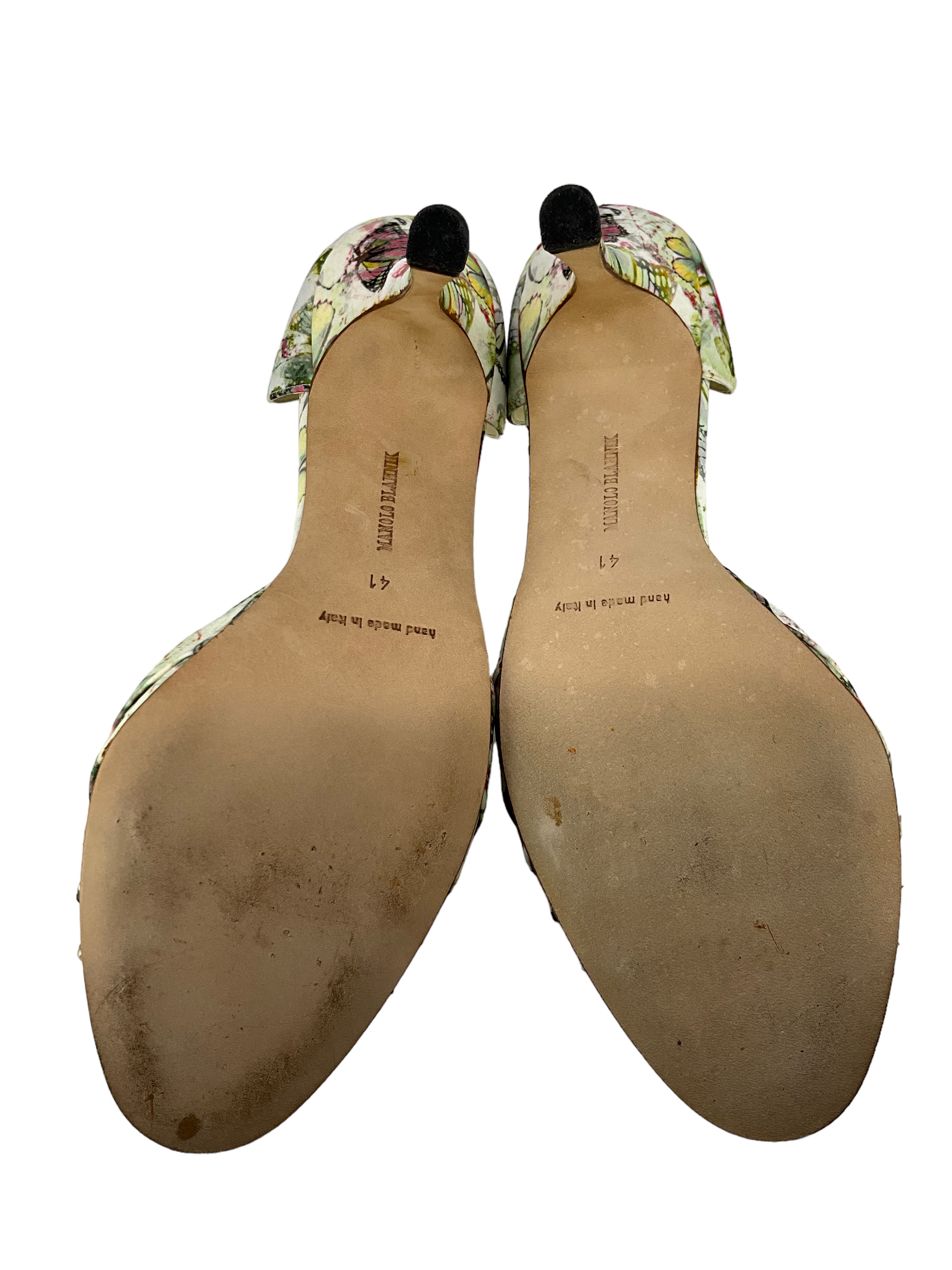 Manolo Blahnik Women's Size 11 Fabric Butterfly Print Pumps - Elegant Heels for Weddings, Parties & Special Occasions
