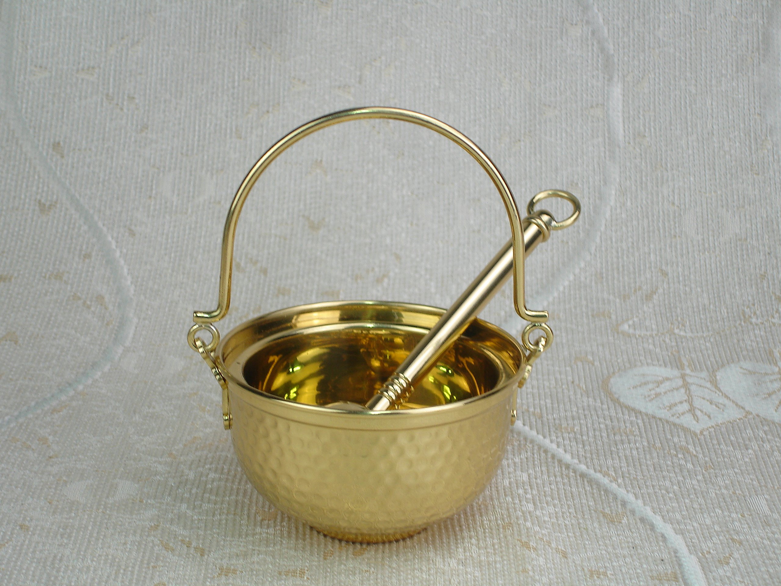 Brass Holy Water Font with Sprinkler - SS-3-Q8 Church Baptismal Set for Catholic Home Altar & Religious Ceremonies