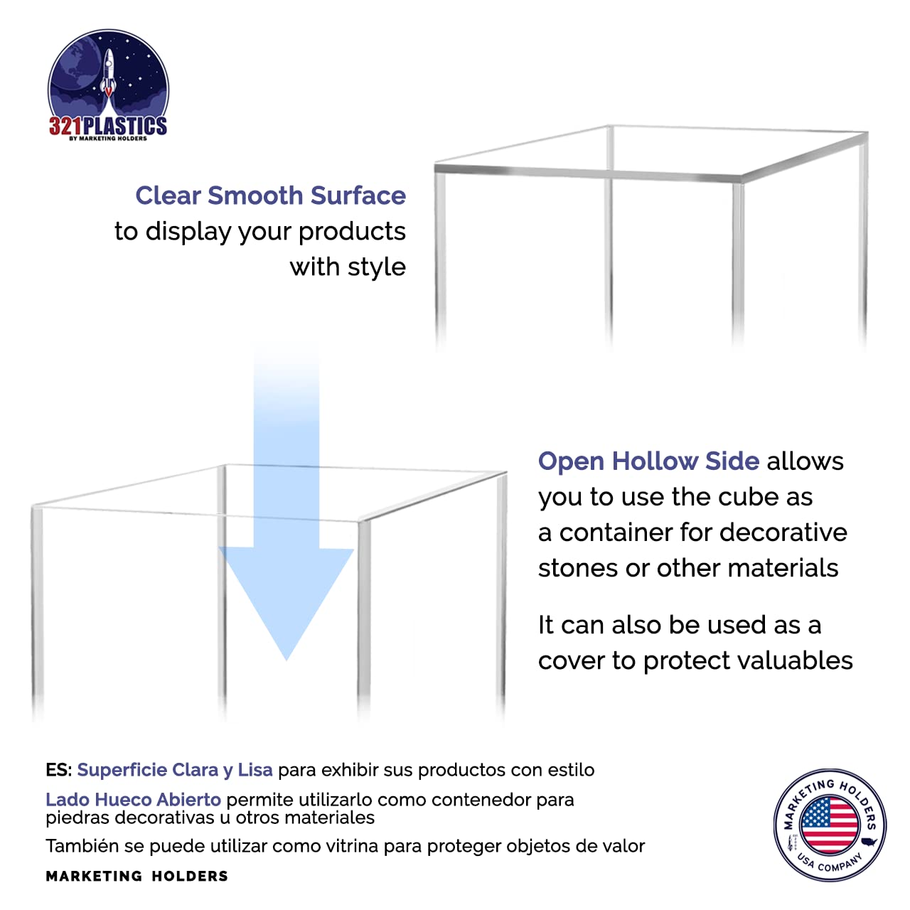 14 Inch Clear Acrylic Display Riser Box - Open Side Design, No Lid, Hollow & Versatile - Perfect for Retail Merchandise Display, Product Storage & Showcase Platforms - Ideal for Store Shelves, Countertops & Trade Show Displays