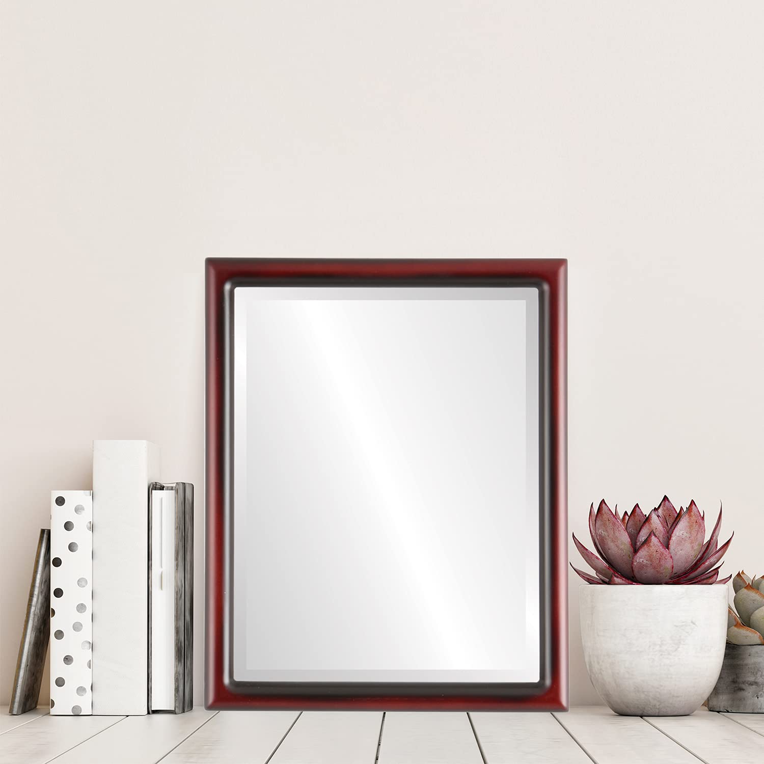Ovalcrest Rectangle Wooden Beveled Wall Mirror - 18x22 Inches Rosewood Frame - Elegant Home Decor for Bathroom, Vanity, Bedroom, Living Room & Hallway - Perfect for Adding Style & Space to Any Room