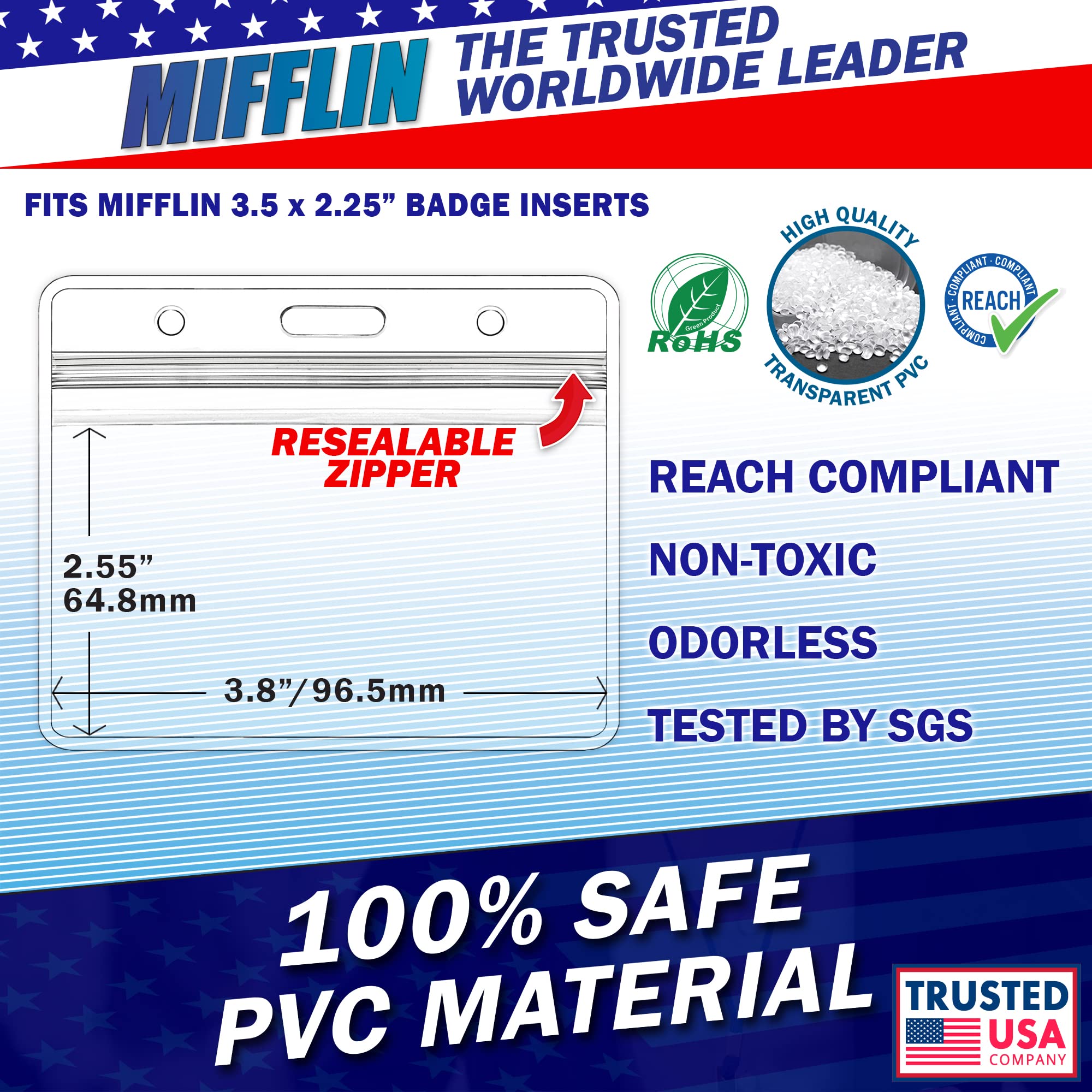 Mifflin-USA 1000 Pack Clear Horizontal ID Badge Holders (3.5x2.25 Inches) - Waterproof & Resealable Plastic Card Protectors for Events, Conferences & Workplace Security
