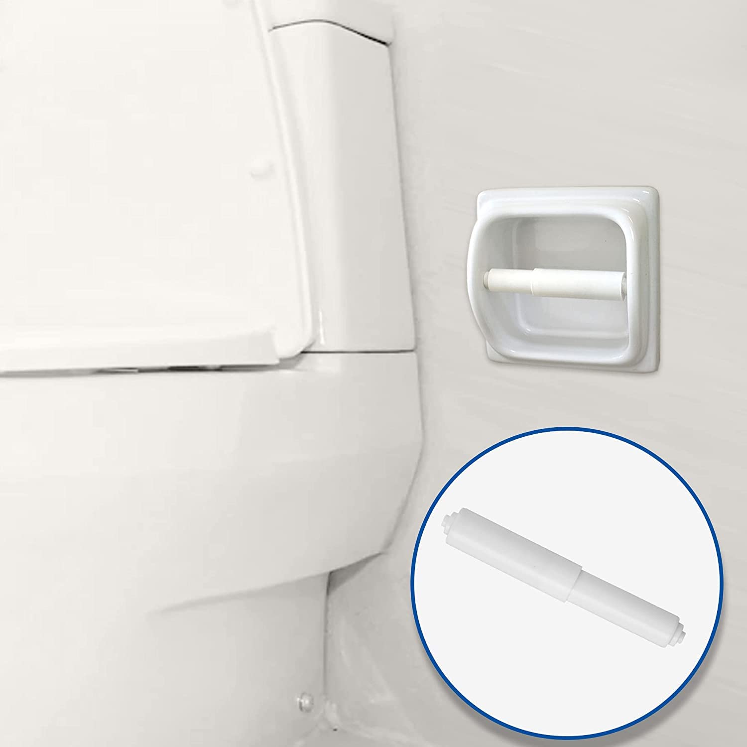 2-Pack Spring-Loaded Plastic Toilet Paper Holder - Bathroom Tissue Roll Rack with Easy Insert Design | Perfect for Home, RV, and Office Bathrooms
