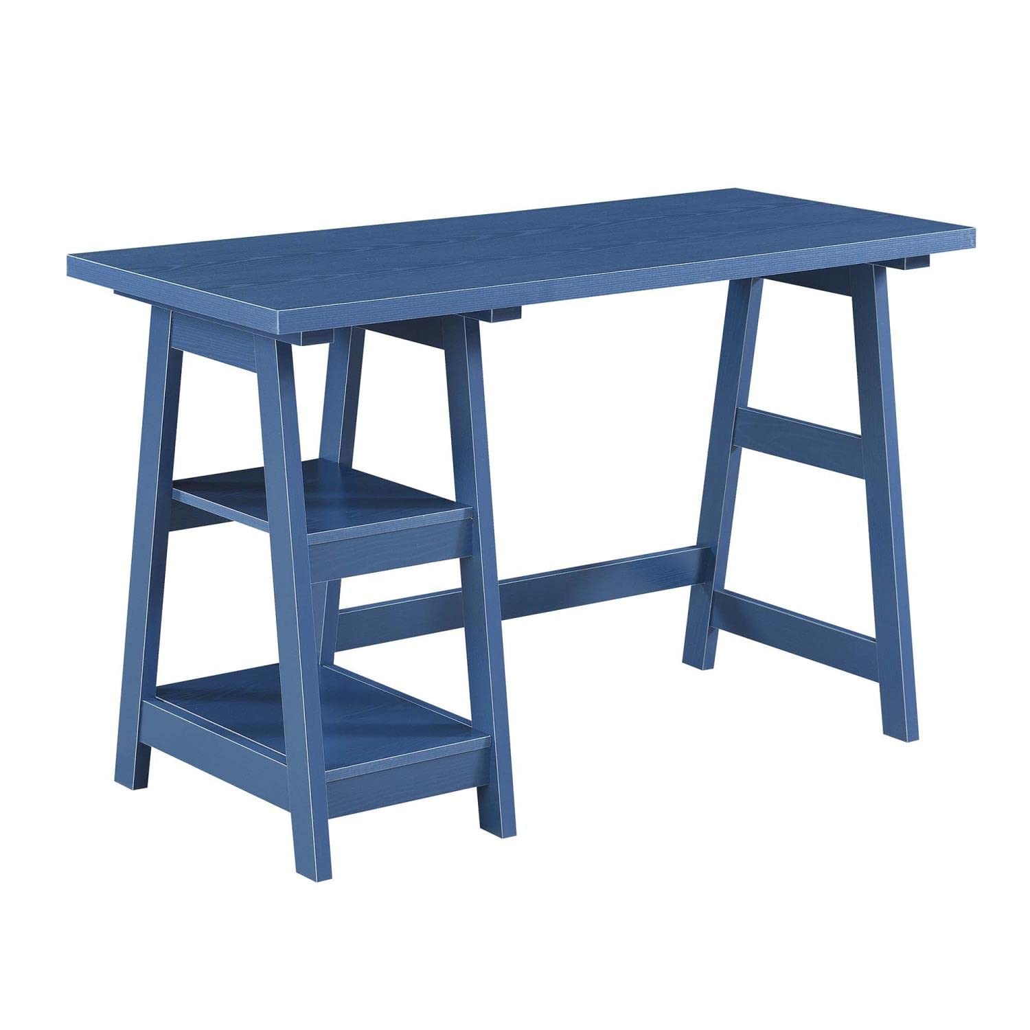 Convenience Concepts Designs2Go Trestle Desk with Shelves - Modern Cobalt Blue Home Office Desk with Storage | Perfect for Small Spaces, Remote Work & Study Areas