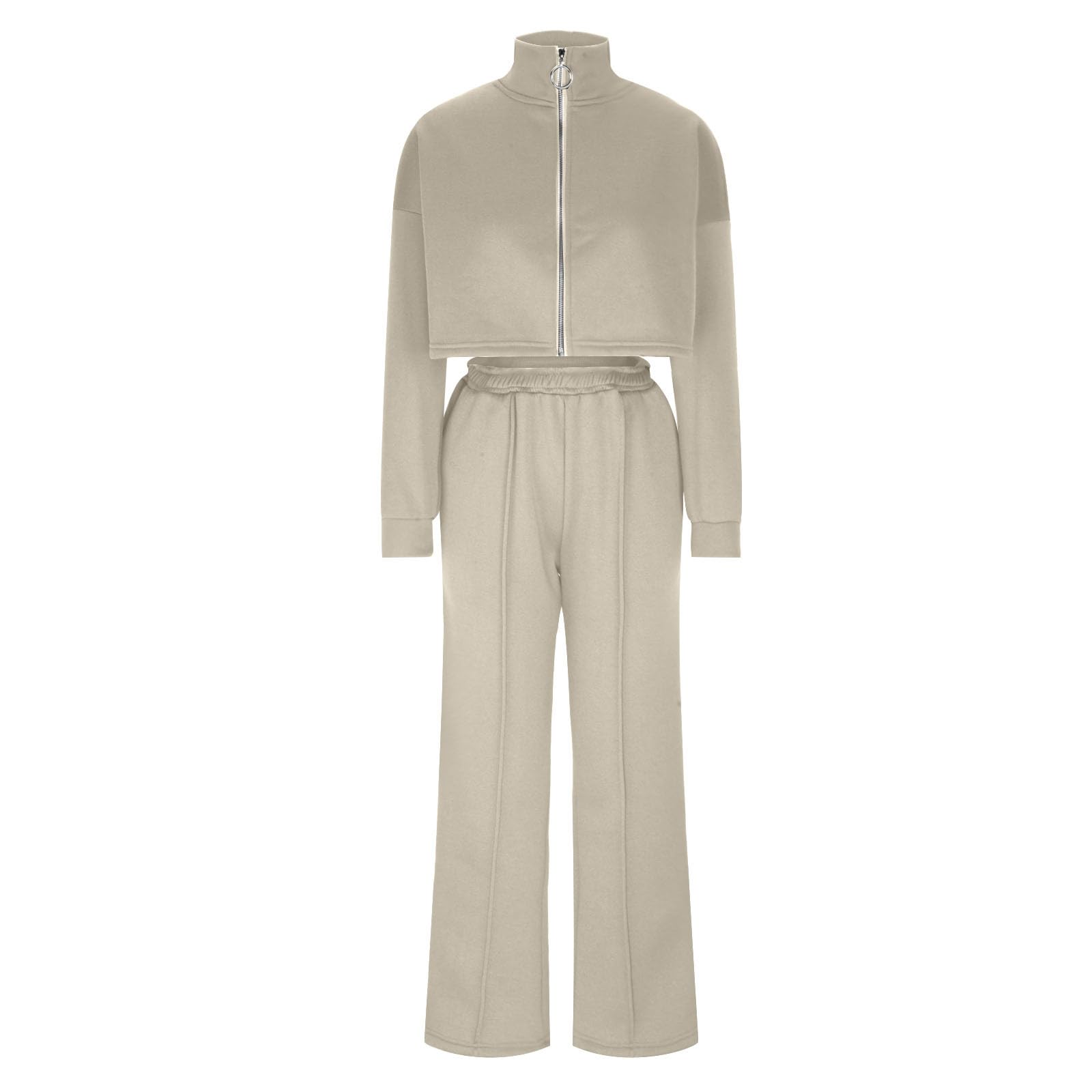 Women's 2-Piece Sweatsuit Set - Cropped Zip Up Hoodie & Lounge Palazzo Pants | Trendy Travel Outfit, Casual Streetwear, Gym & Yoga Wear, Home Loungewear
