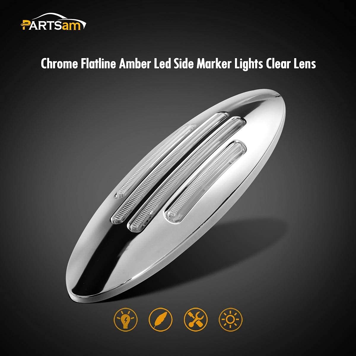 Partsam 15Pcs 6-3/5 Inch Oval Amber LED Side Marker Lights - Clear Lens, 18 Diodes, Waterproof, 12V with Bullet Plug - Perfect for Trucks, Trailers & Boats - Flush Mount Clearance & Turn Signal Lights for Enhanced Visibility