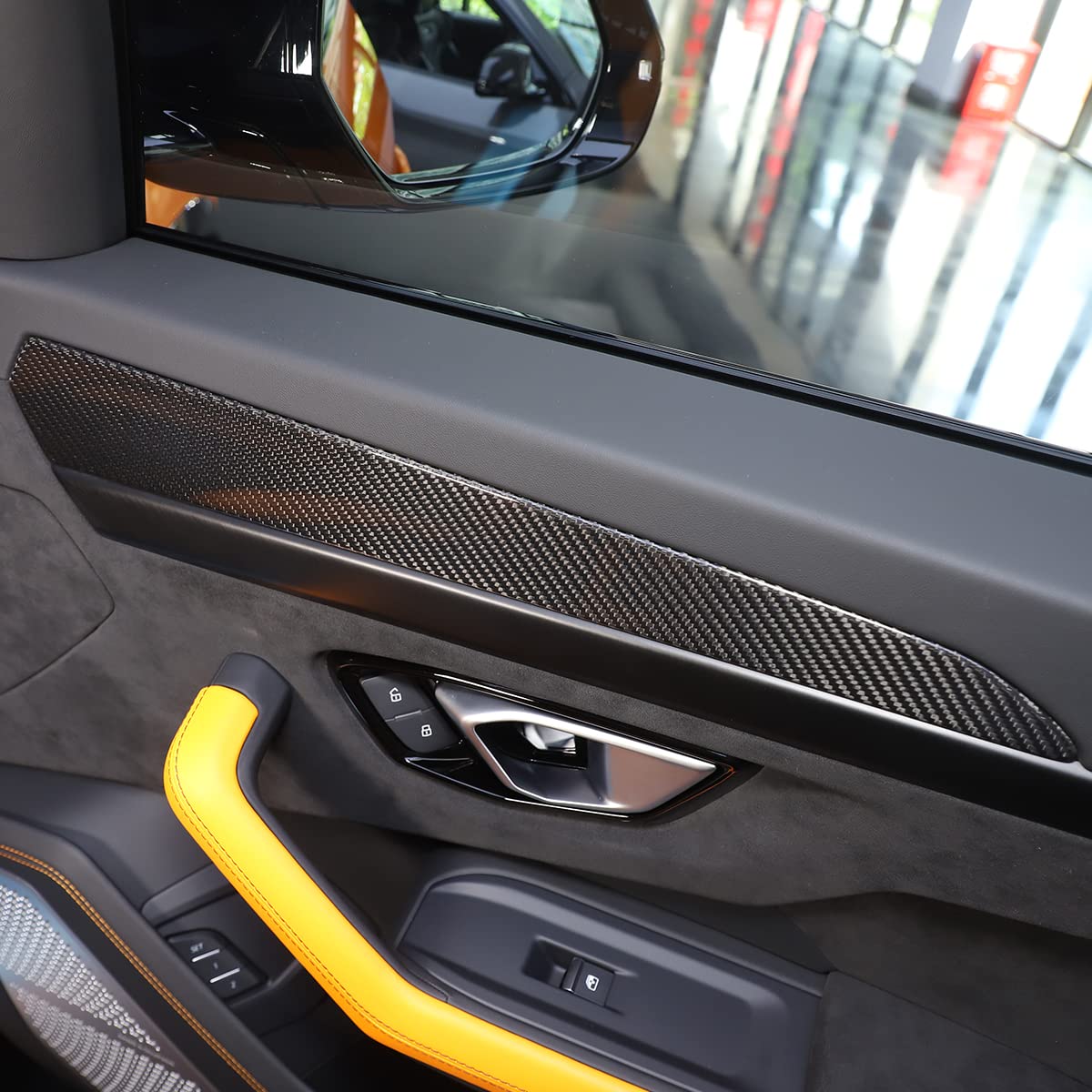 Premium Real Carbon Fiber Car Interior Door Panel Stripe Cover Molding Trim for Lamborghini URUS 2018-2023 - Red Carbon Fiber Style Upgrade for Luxury SUV Interior Protection & Customization