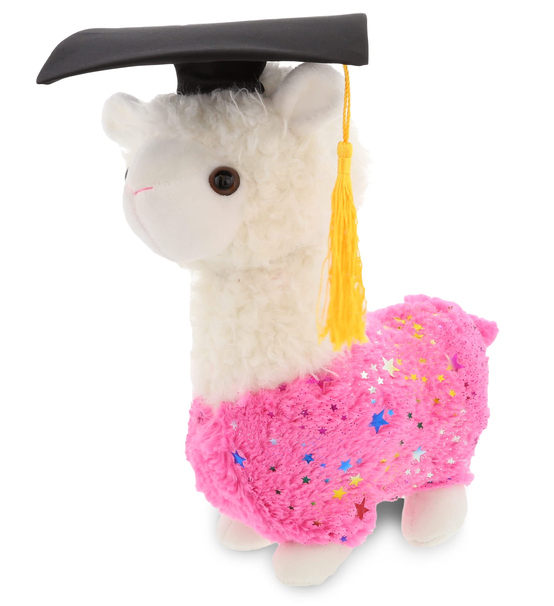 DolliBu Sparkle Pink Llama Graduation Stuffed Animal - Personalized Graduation Gift with Cap & Tassel Outfit - 11.5