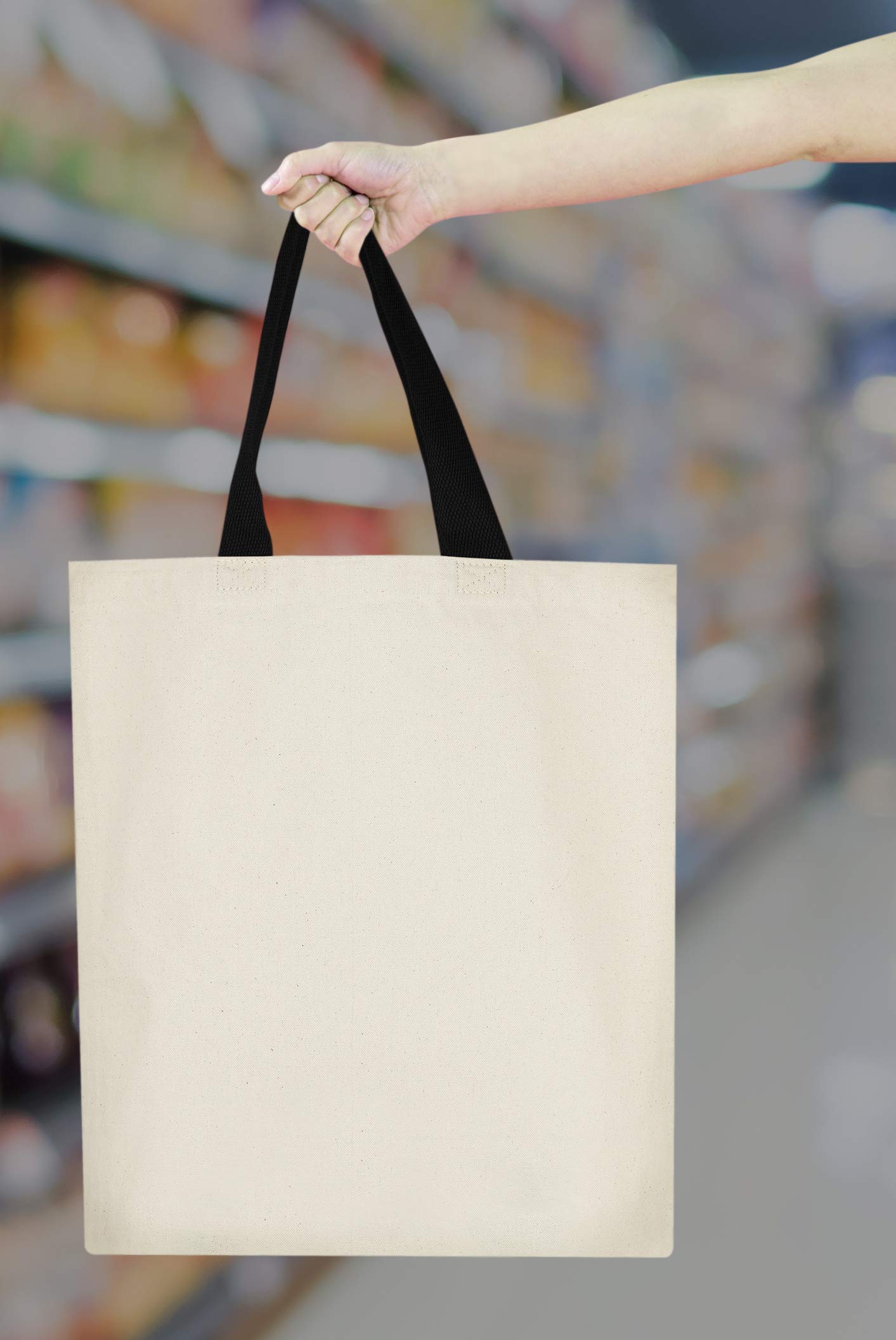 12Oz Heavy Duty Canvas Tote Bag - 15x15 Inches with 3 Inch Gusset, Eco-Friendly Reusable Shopping Bag for Groceries, Beach, Picnic & Daily Use