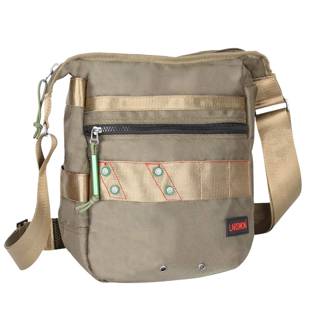 Larswon Vertical Messenger Bag for Men & Women - Crossbody Shoulder Bag with Tablet Compartment in Army Green - Perfect for Work, Travel & Daily Commute