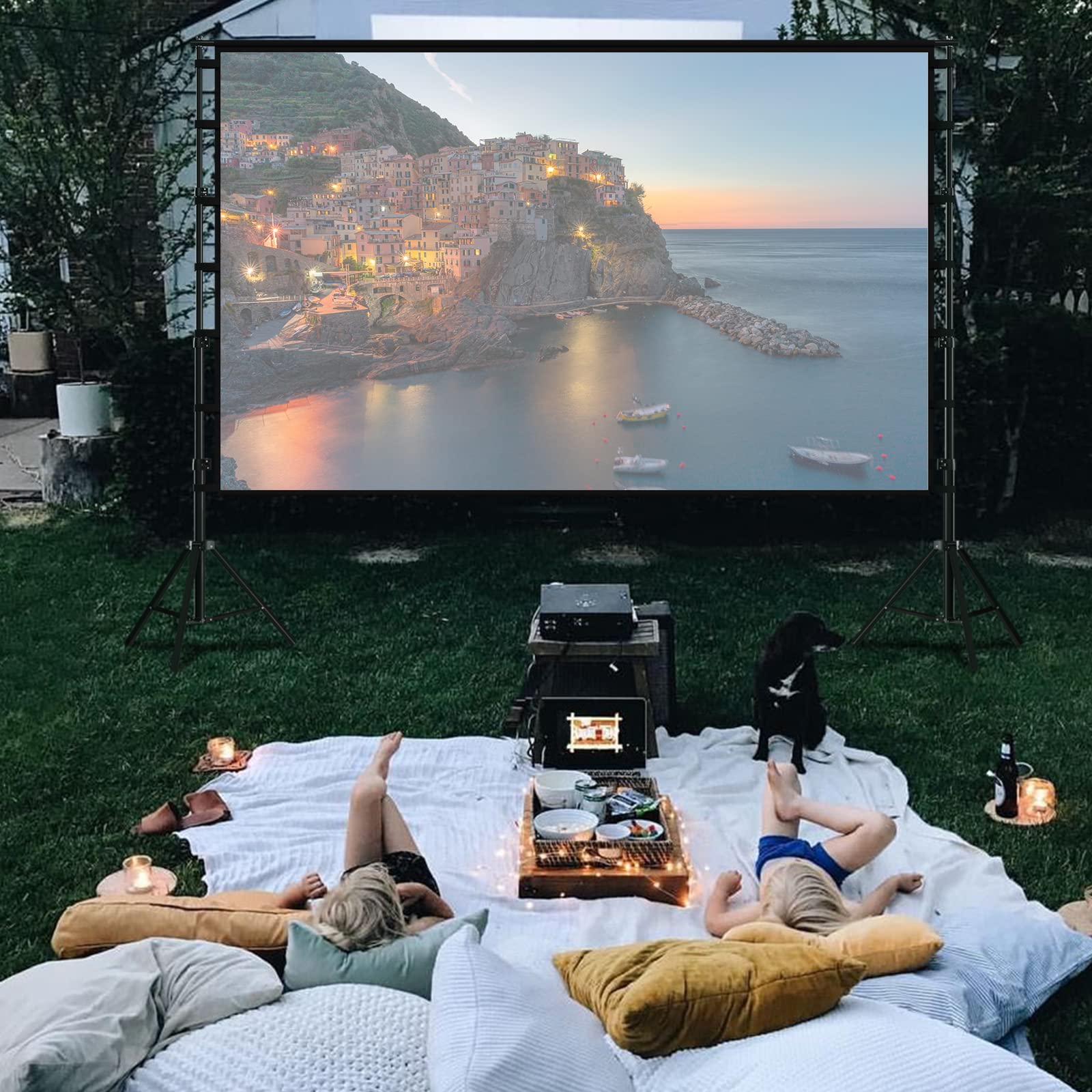 Towond 150 Inch Portable Projector Screen with Stand - Indoor/Outdoor 16:9 4K HD Movie Screen for Home Theater & Backyard Cinema | Wrinkle-Free Design, Includes Carry Bag | Perfect for Movie Nights, Outdoor Events & Presentations