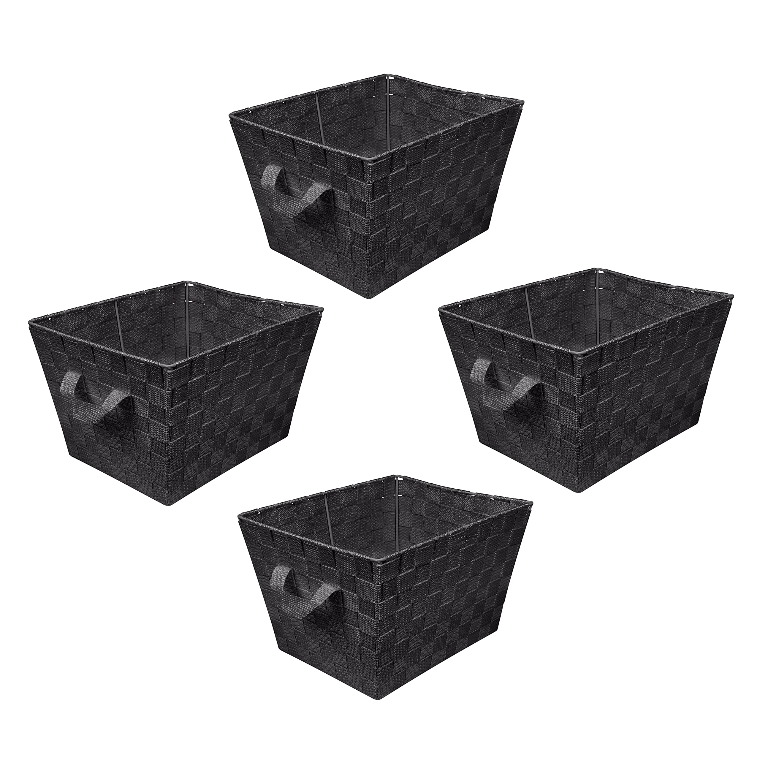 Stylish Medium Woven Storage Tote Basket with Handles - 4 Pack Black - Perfect for Home Organization, Closet, Bedroom, Bathroom & Nursery - Great for Toys, Accessories & Gift Giving