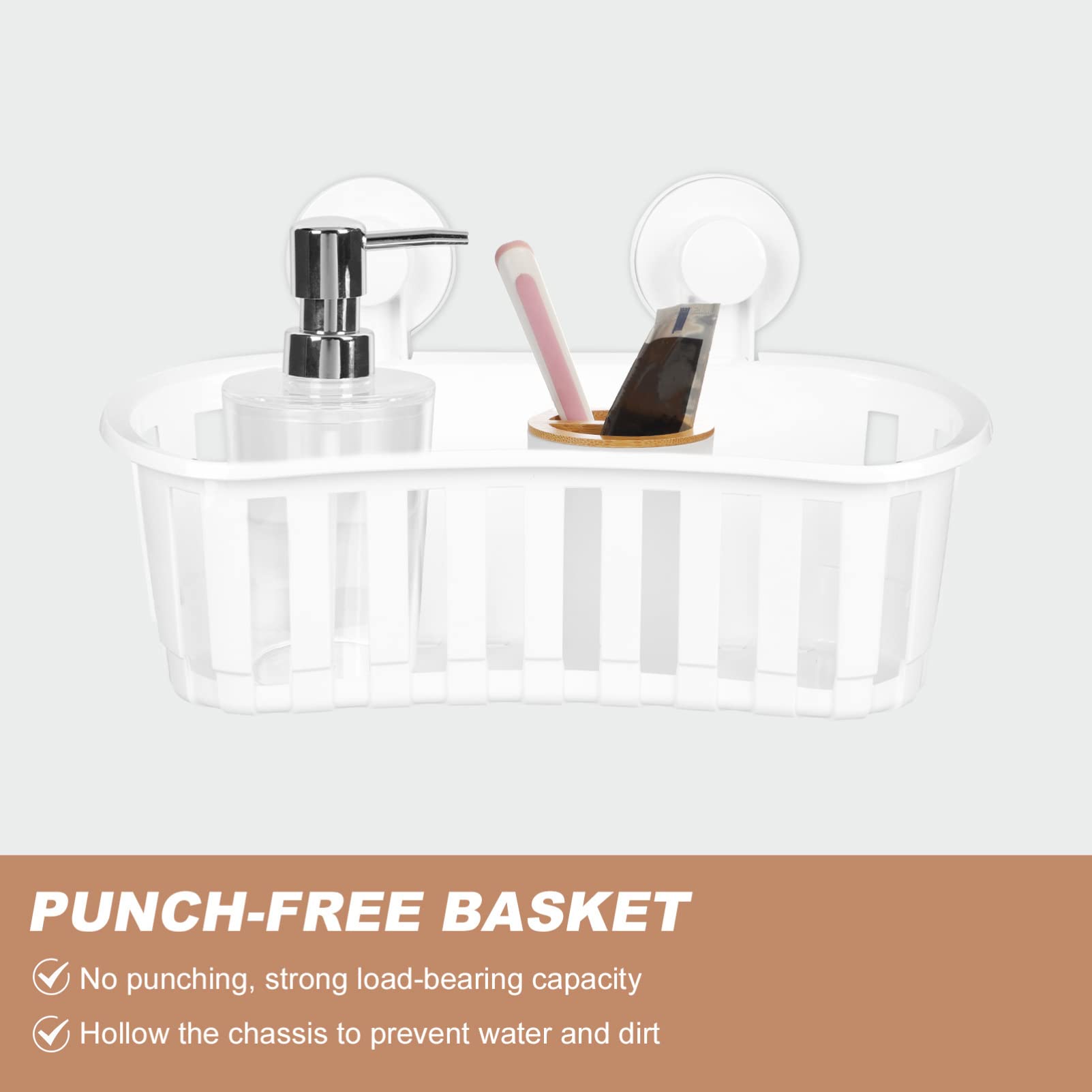 Cabilock Wall-Mounted Shower Storage Basket - White Plastic Suction Shelf Organizer for Bathroom, Kitchen & Living Room - Perfect for Storing Toiletries, Spices & Small Items