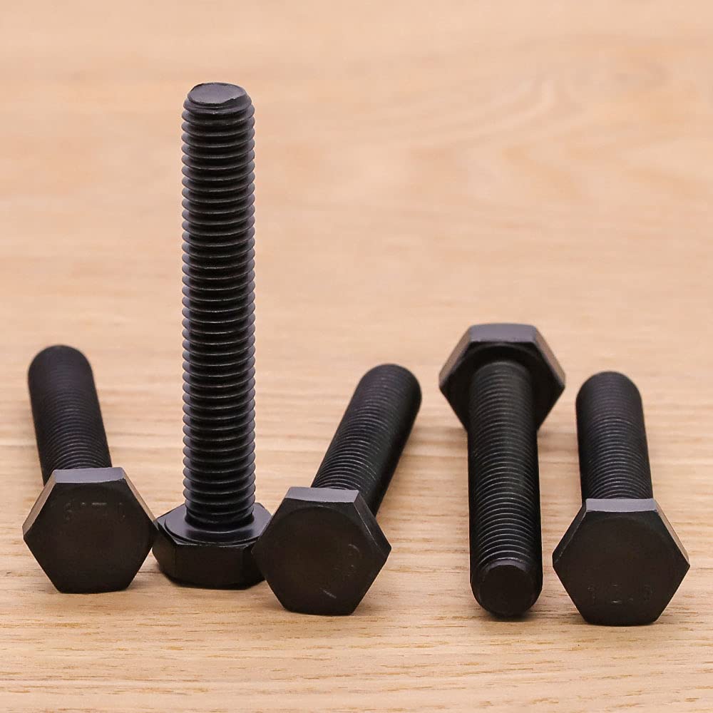 High Strength M12-1.75 x 60mm Hex Bolts - 12.9 Grade Alloy Steel with Black Oxide Finish - Full Thread Coarse UNC Hex Head Bolts (8-Piece Set) - Ideal for Automotive, Machinery & Heavy-Duty Construction Applications