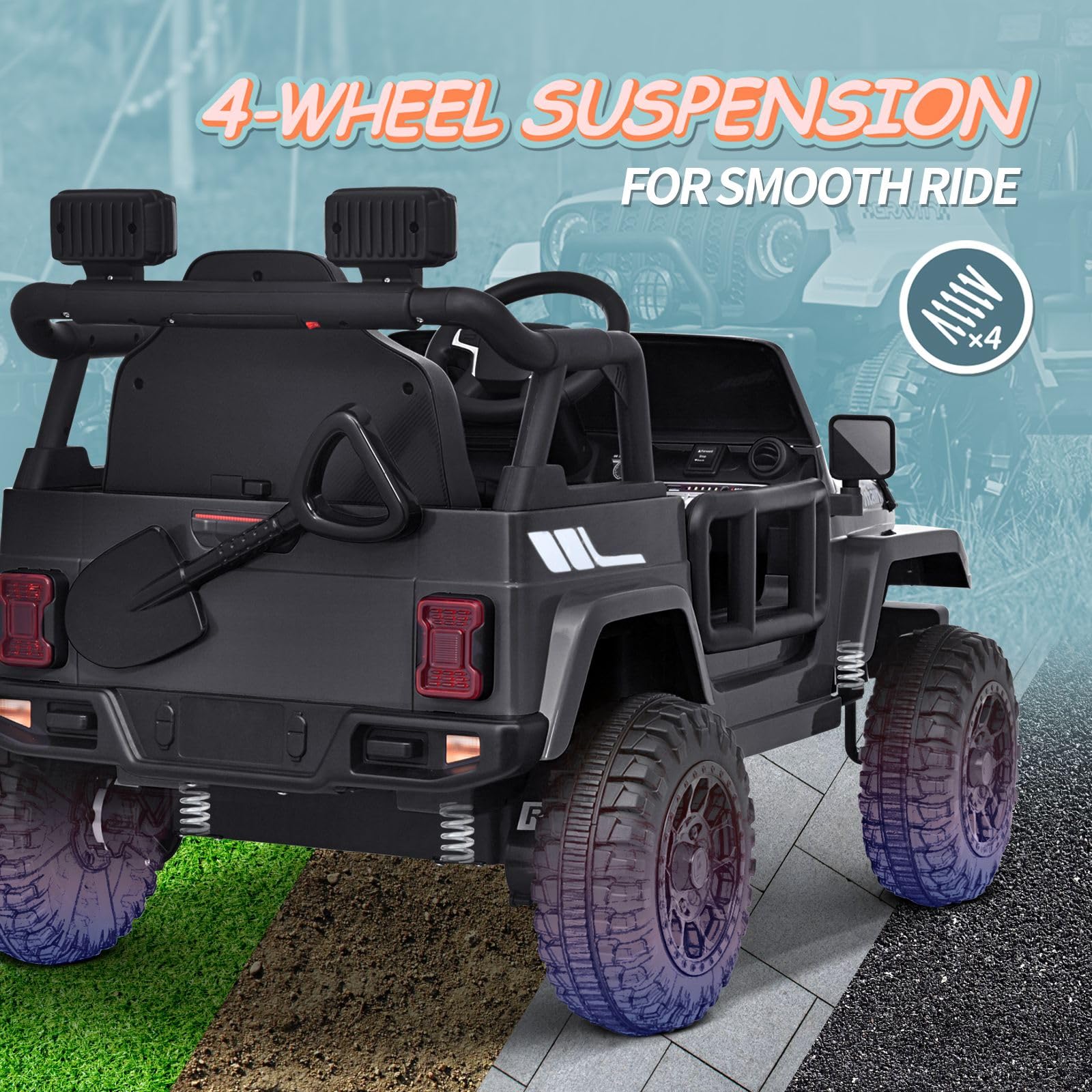 Joywhale 12V Kids Electric Ride-On Truck with Remote Control - 4-Wheel Suspension, LED Lights, Music & FM Radio, Seat Belt - Battery Powered Motorized Car for Boys & Girls (Black) | Perfect for Indoor & Outdoor Play, Birthday Gifts, and Backyard Adventures